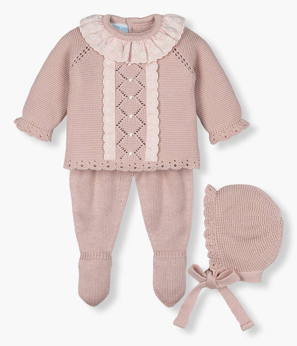 Conjunto em Malha para Bebé Menina 3pc - Rosa Velho