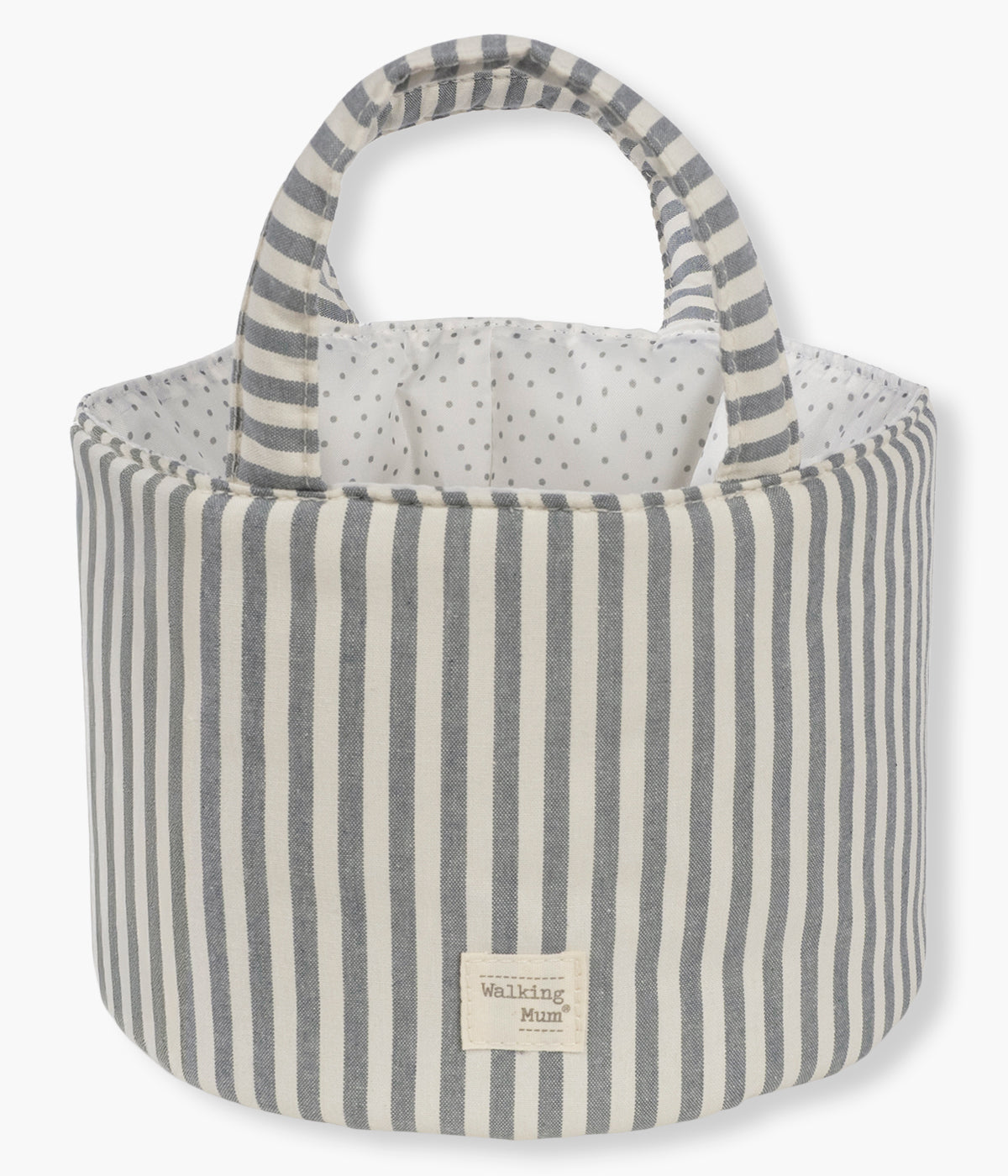 Vista de frente da Cesta Organizadora Walking Mum Praliné Strips Matcha vazio.