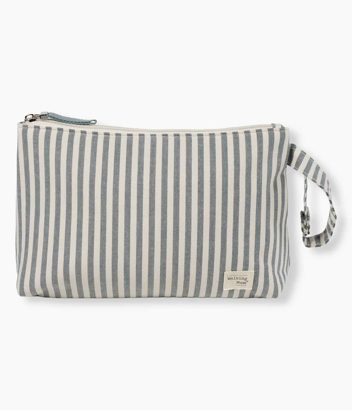 Necessaire para Bebé Walking Mum Praliné Strips Matcha visto de frente e fechado.