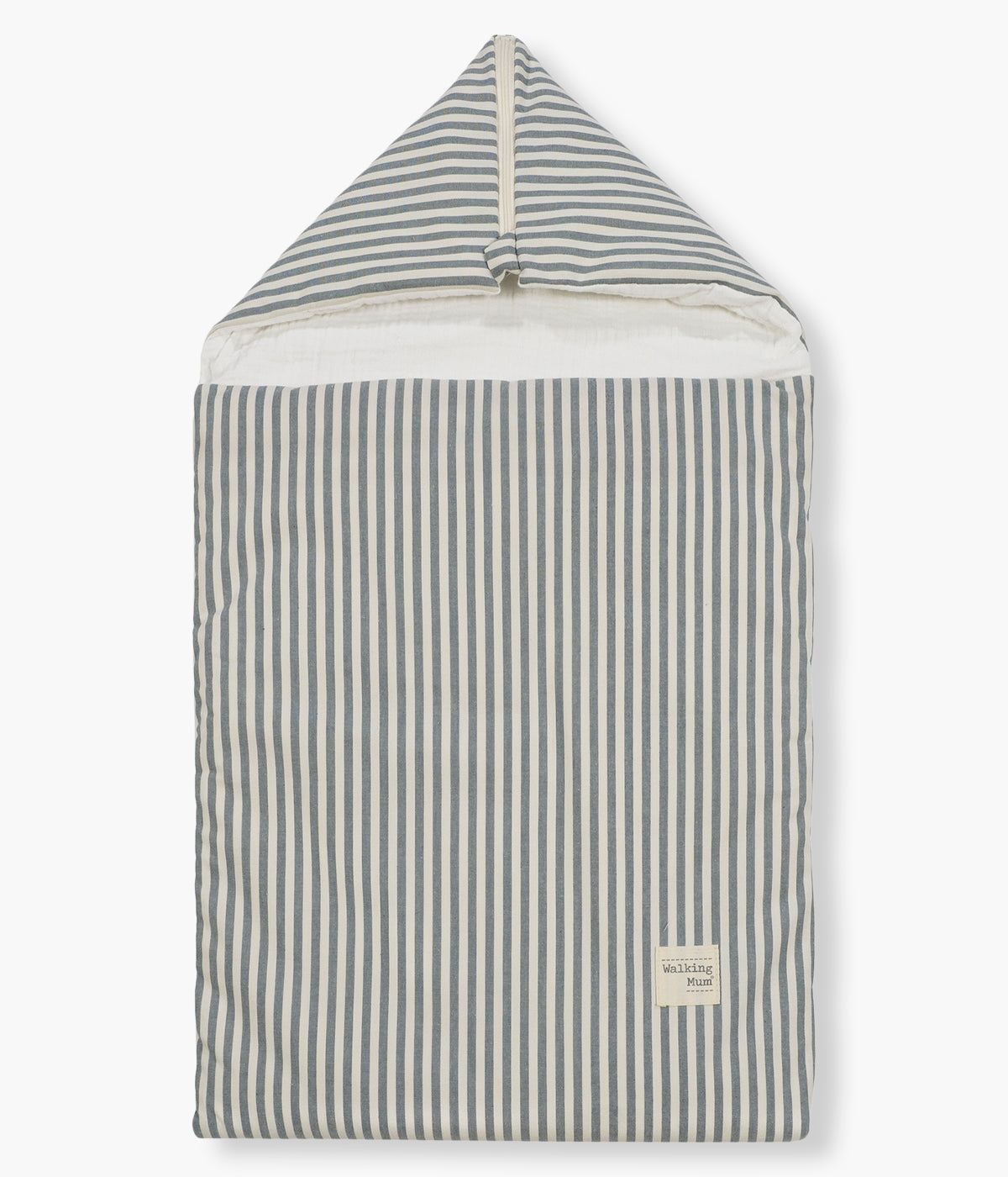 Saco de Dormir para Bebé Walking Mum Praliné Strips Moka visto de frente com carapuço.