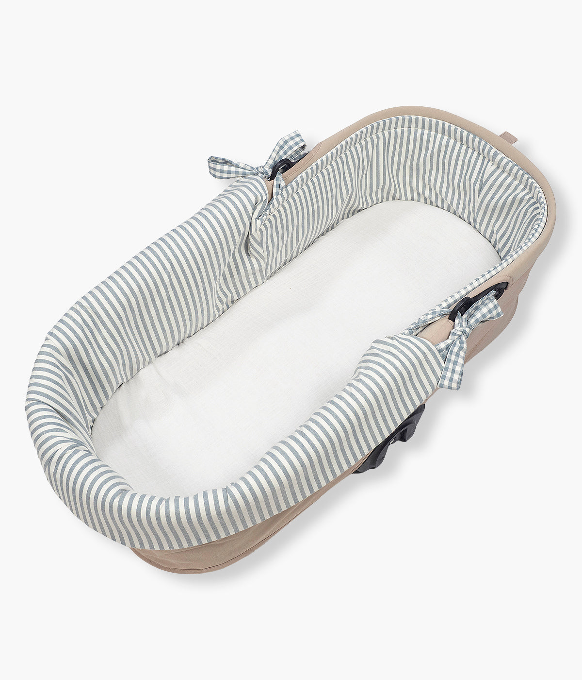 Vista de frente da Forra Algodão Elásticos Alcofa Walking Mum Praliné Vichy Matcha.