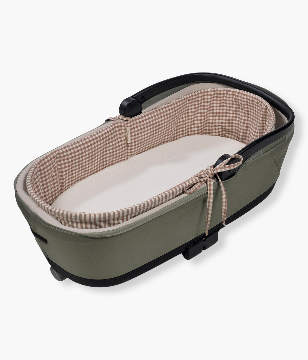 Forra Algodão Varas Alcofa Walking Mum Praliné Vichy Moka vista de costas.