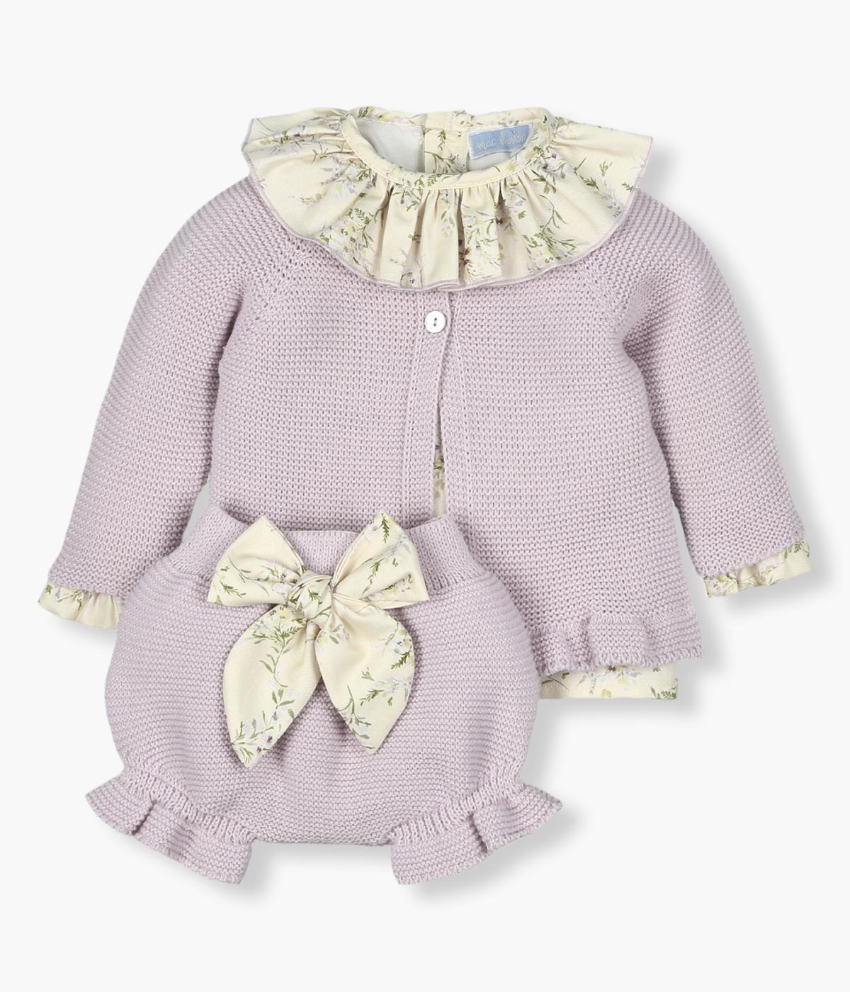Conjunto de Malha e Algodão Bebé Menina 3pc - Lavanda e Bege