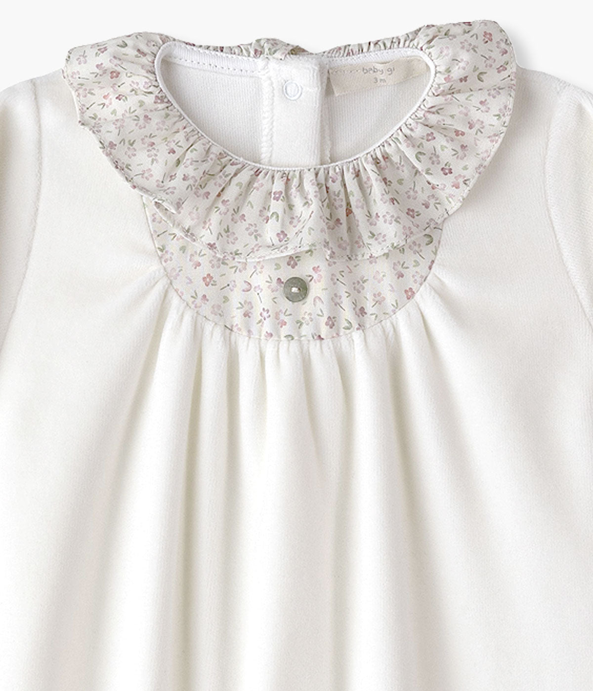 Babygrow em Veludo Gola Folho Bebé Menina Flores - Pérola