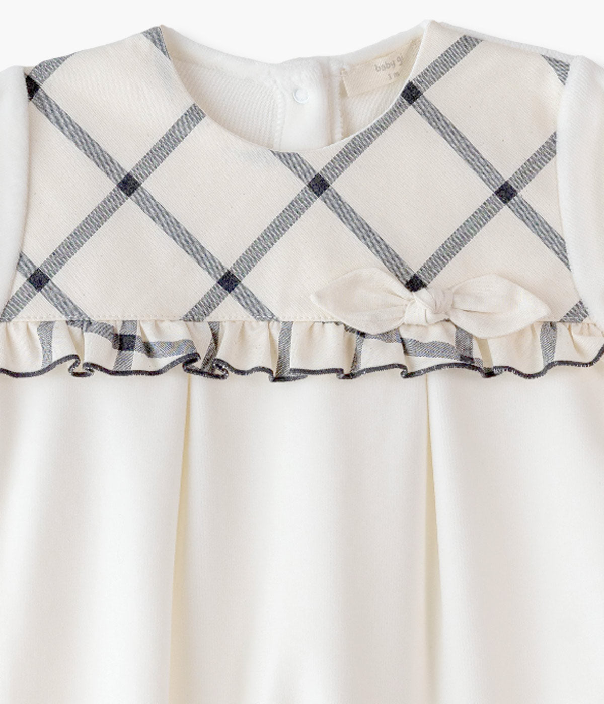 Babygrow Veludo com Laço para Bebé Menina Xadrez - Pérola