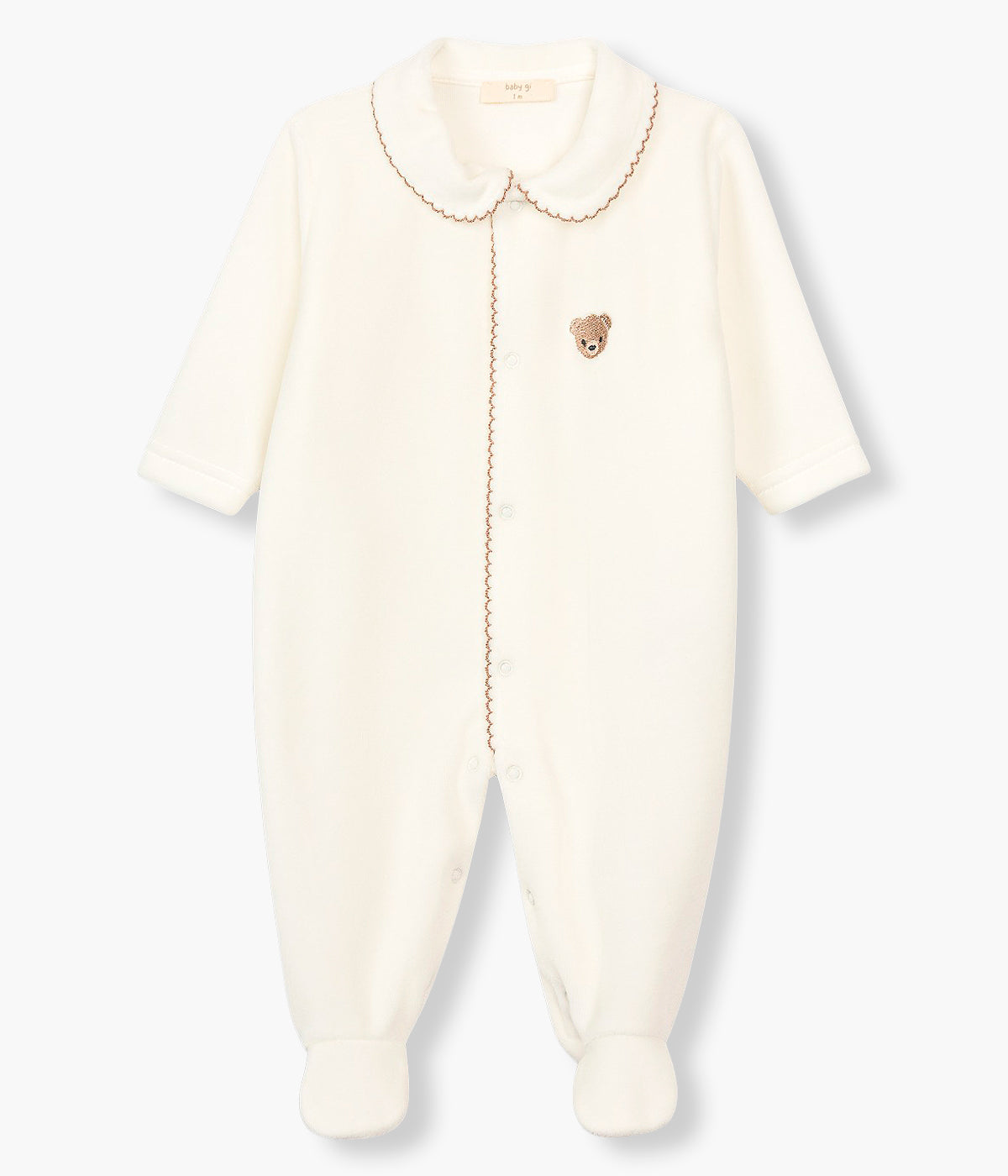 Babygrow Veludo Urso c/ Coroa para Bebé - Pérola
