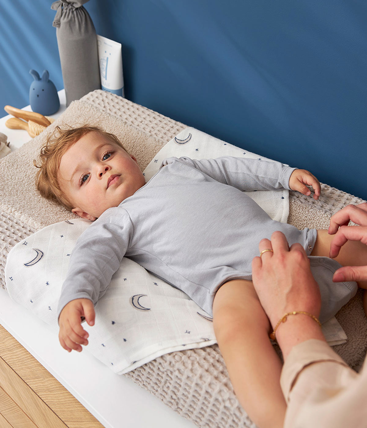 Fraldas Musselina Algodão para Bebé Luas 3un - Azul