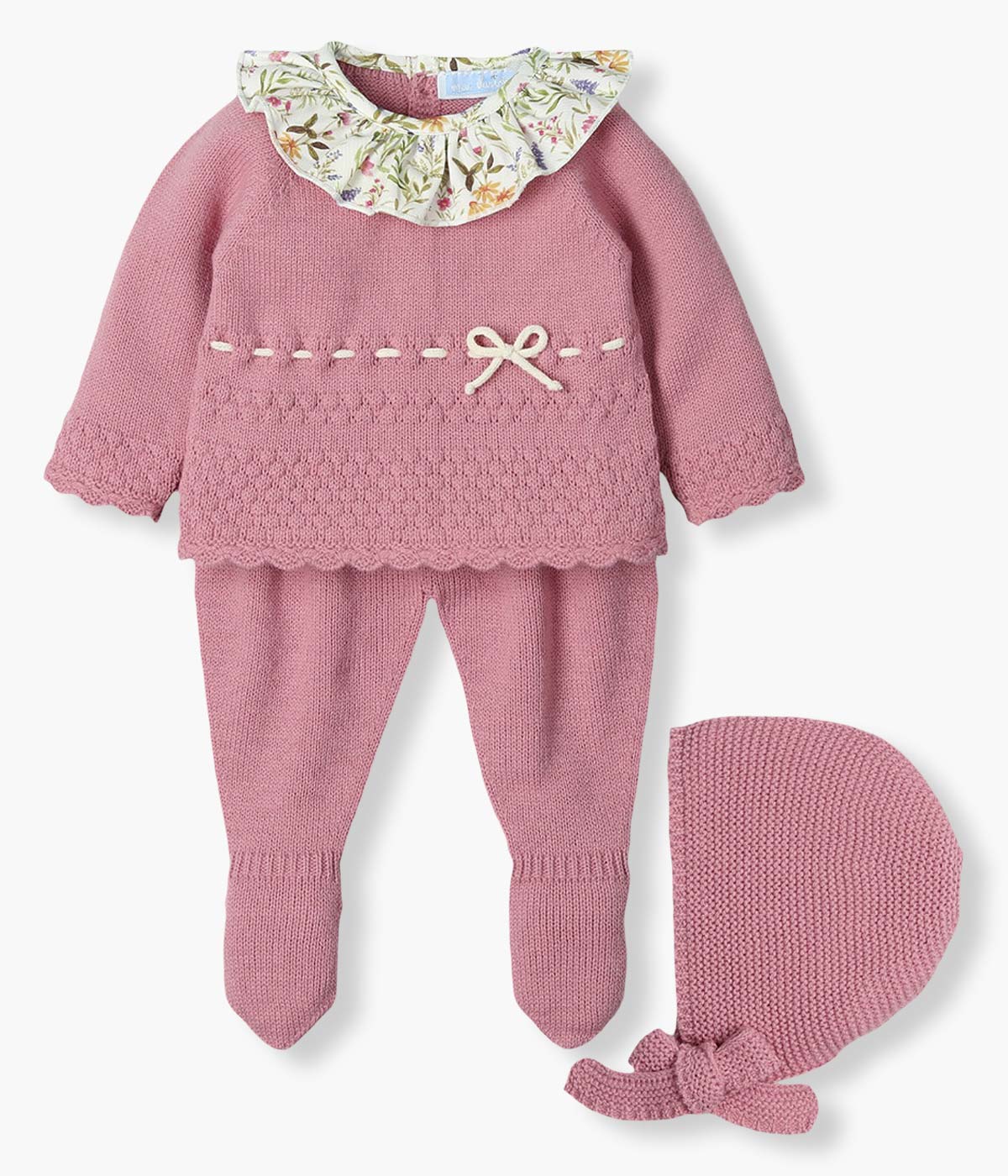 Conjunto de Malha com Gola Folho Bebé Menina 3pc - Rosa