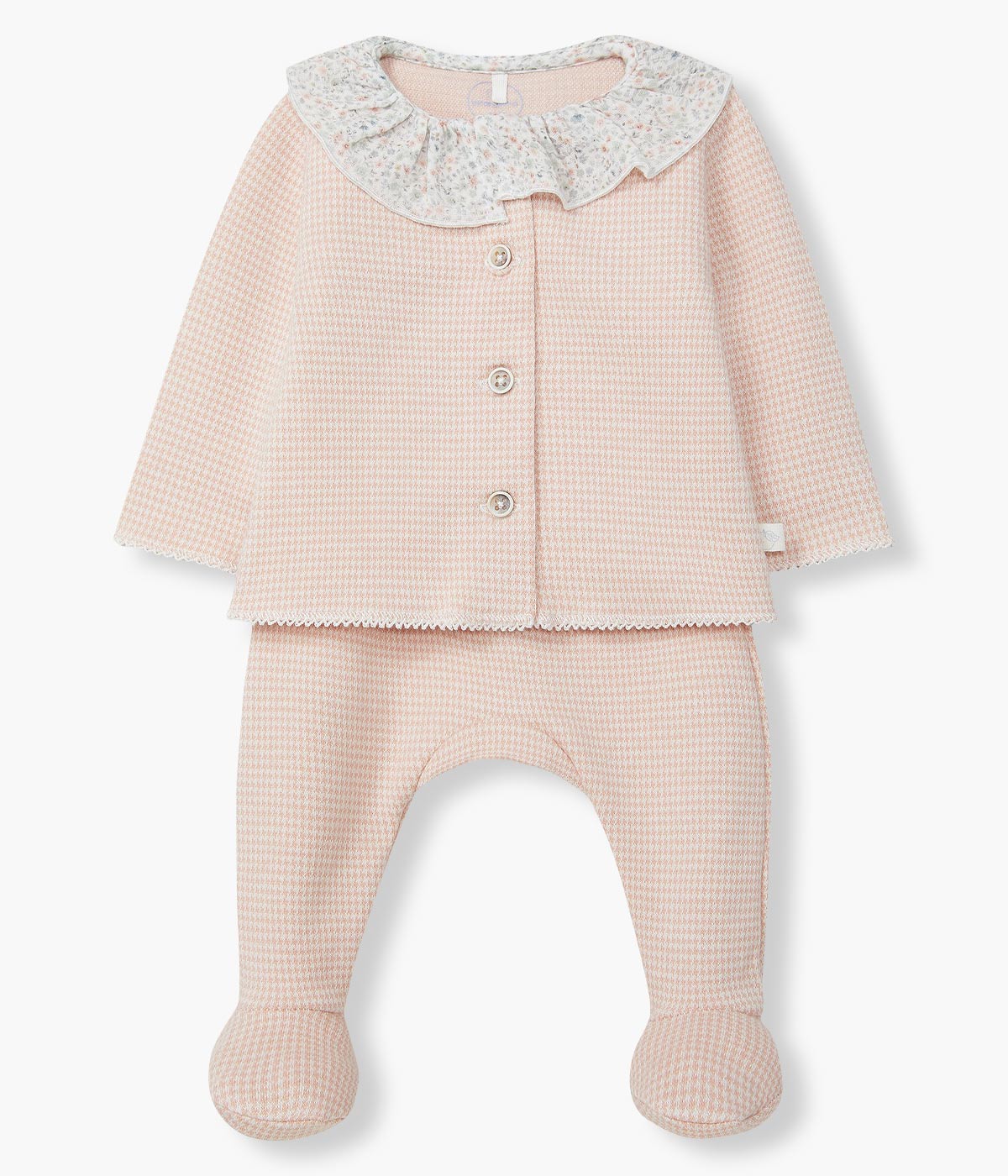 Conjunto Malha Pied-de-Poule Bebé Menina 2pc - Rosa Velho