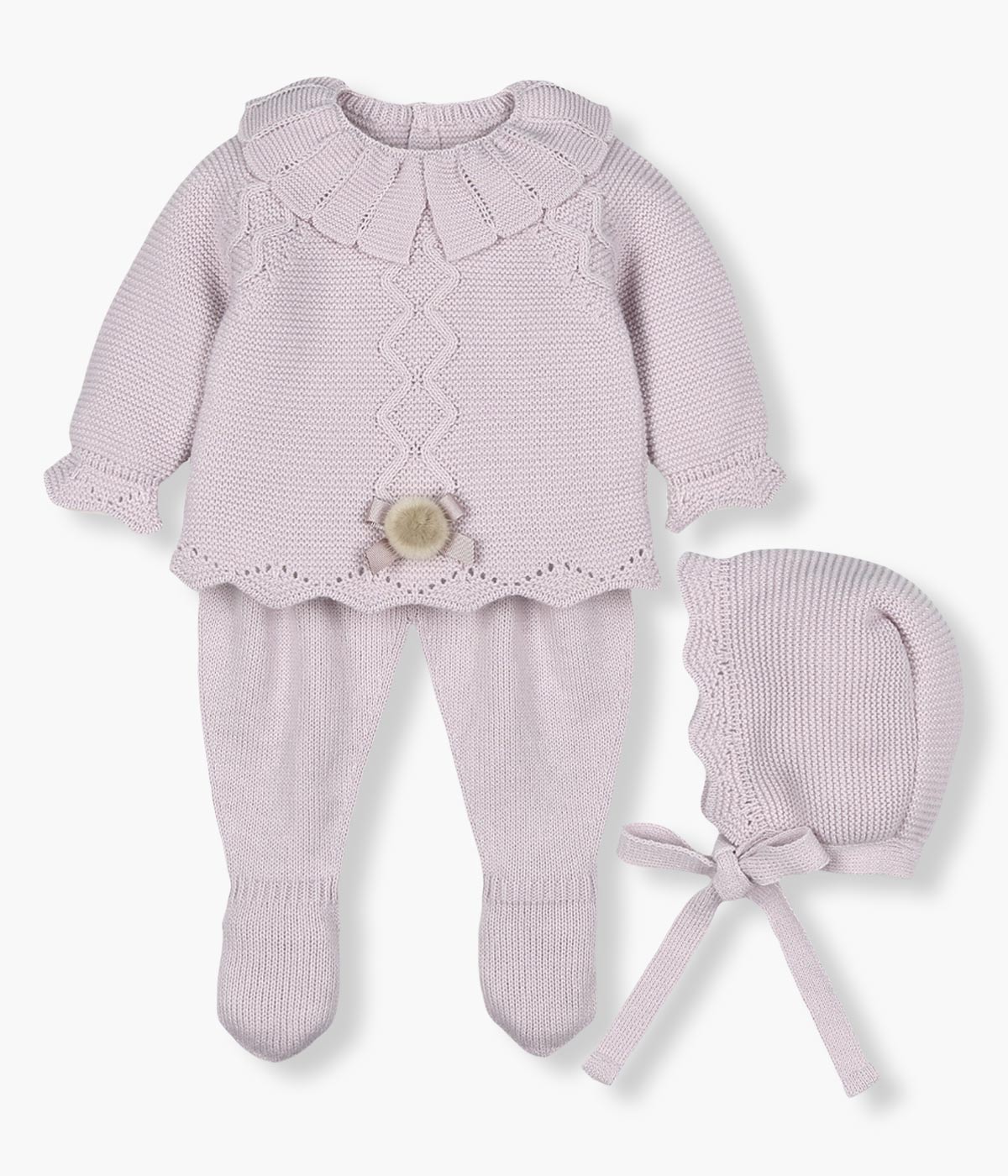 Conjunto de Malha com Gola para Bebé Menina 3pc - Lavanda