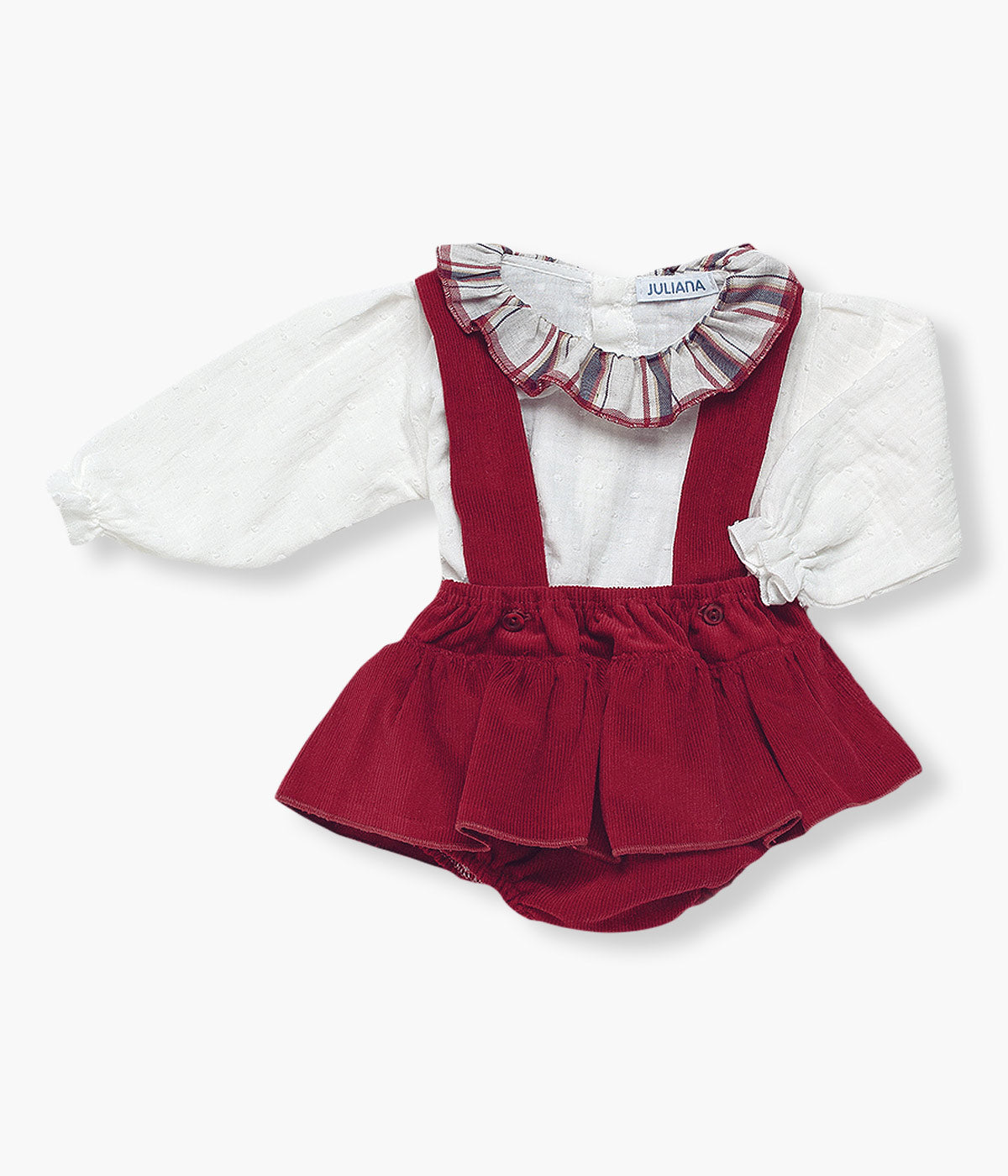 Conjunto em Algodão Bebé Menina Xadrez 2pc - Branco e Bordô