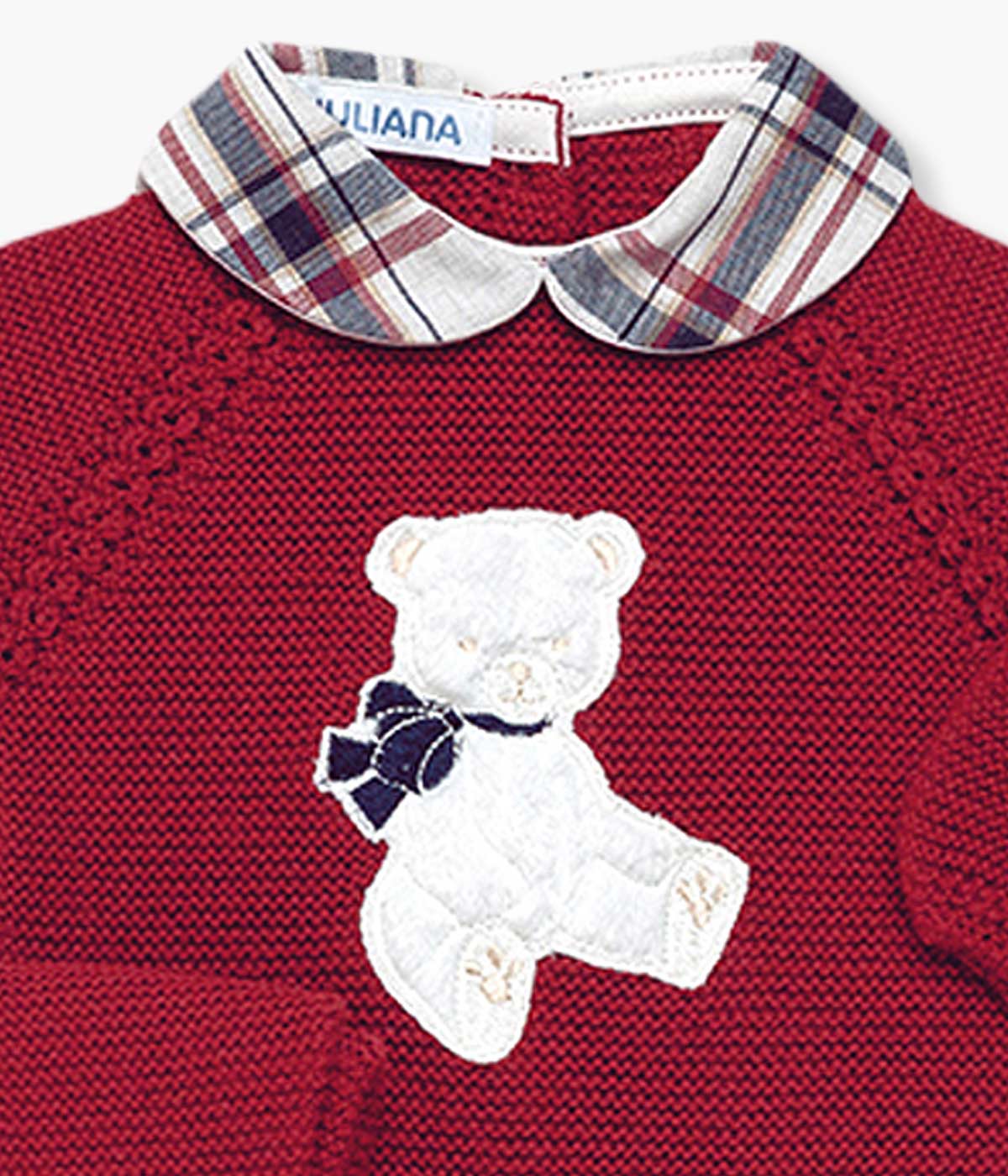 Conjunto de Malha com Lã para Bebé 3pc Urso - Bordô