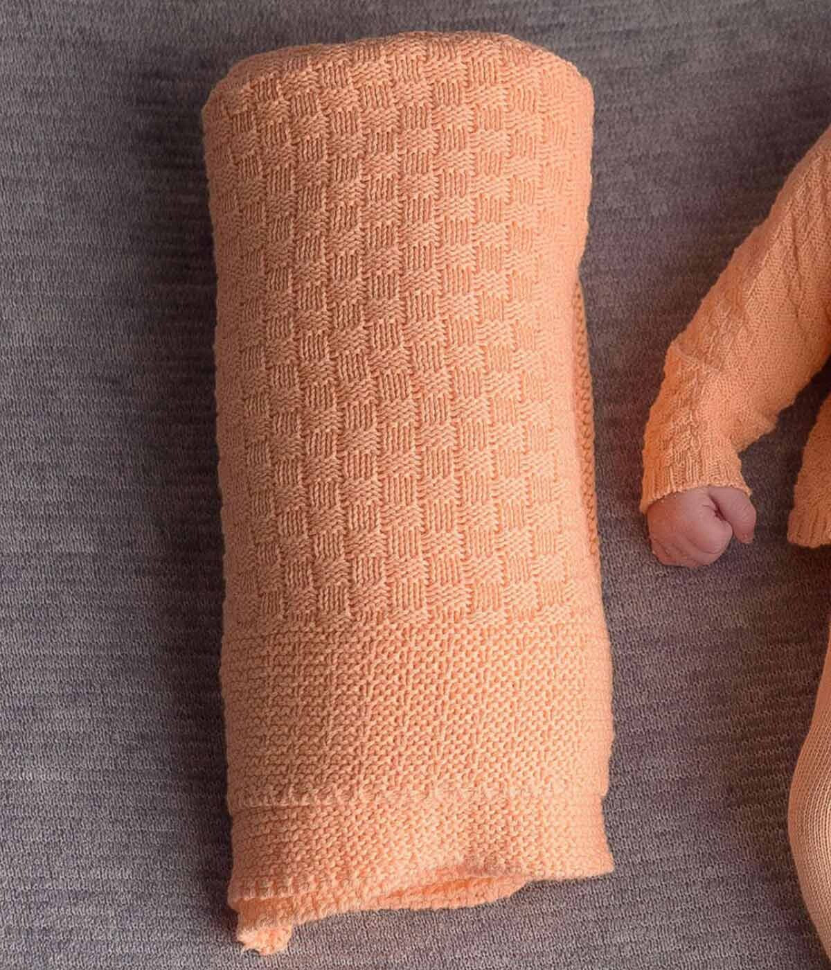 Manta de Malha Tricotada em Algodão Orgânico para Bebé - Salmão