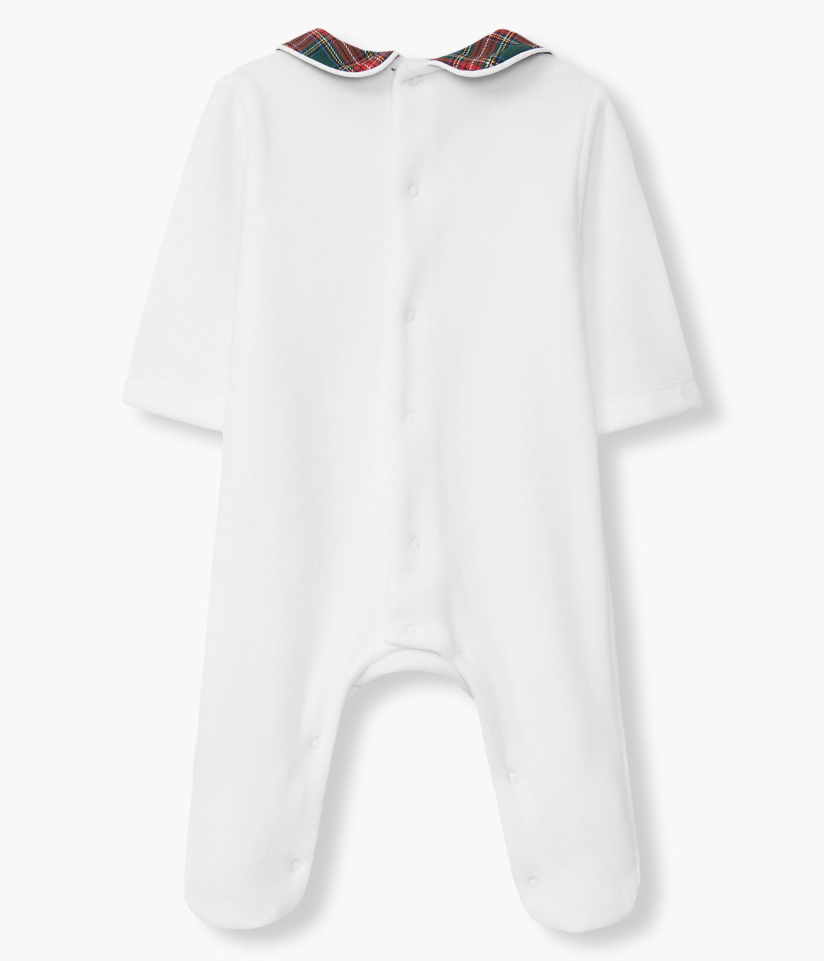 Babygrow Veludo Gola com Xadrez para Bebé - Branco