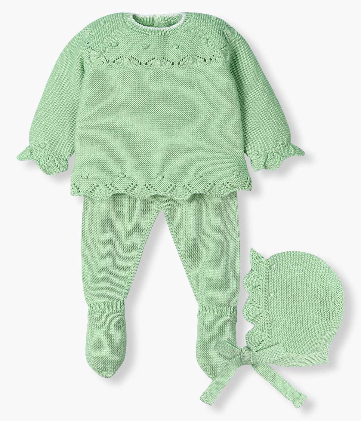 Conjunto de Malha para Bebé 3pc - Verde Claro