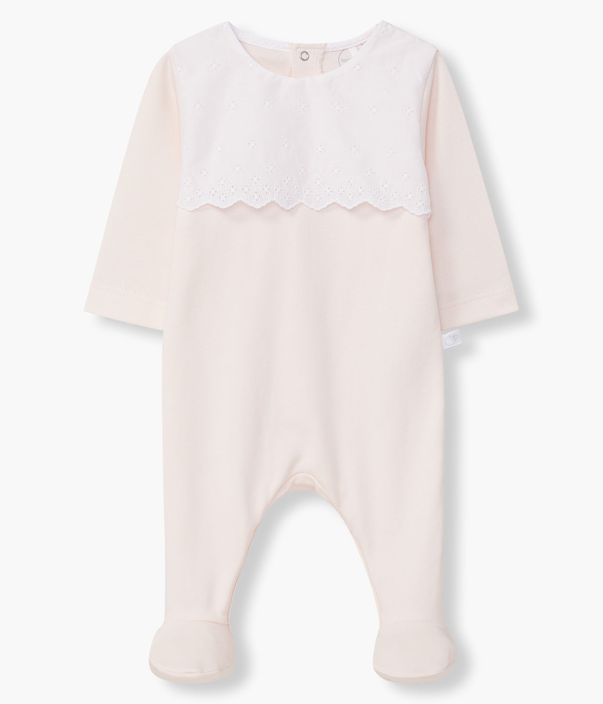 Babygrow Algodão com Renda Bordado Inglês Bebé Menina - Rosa