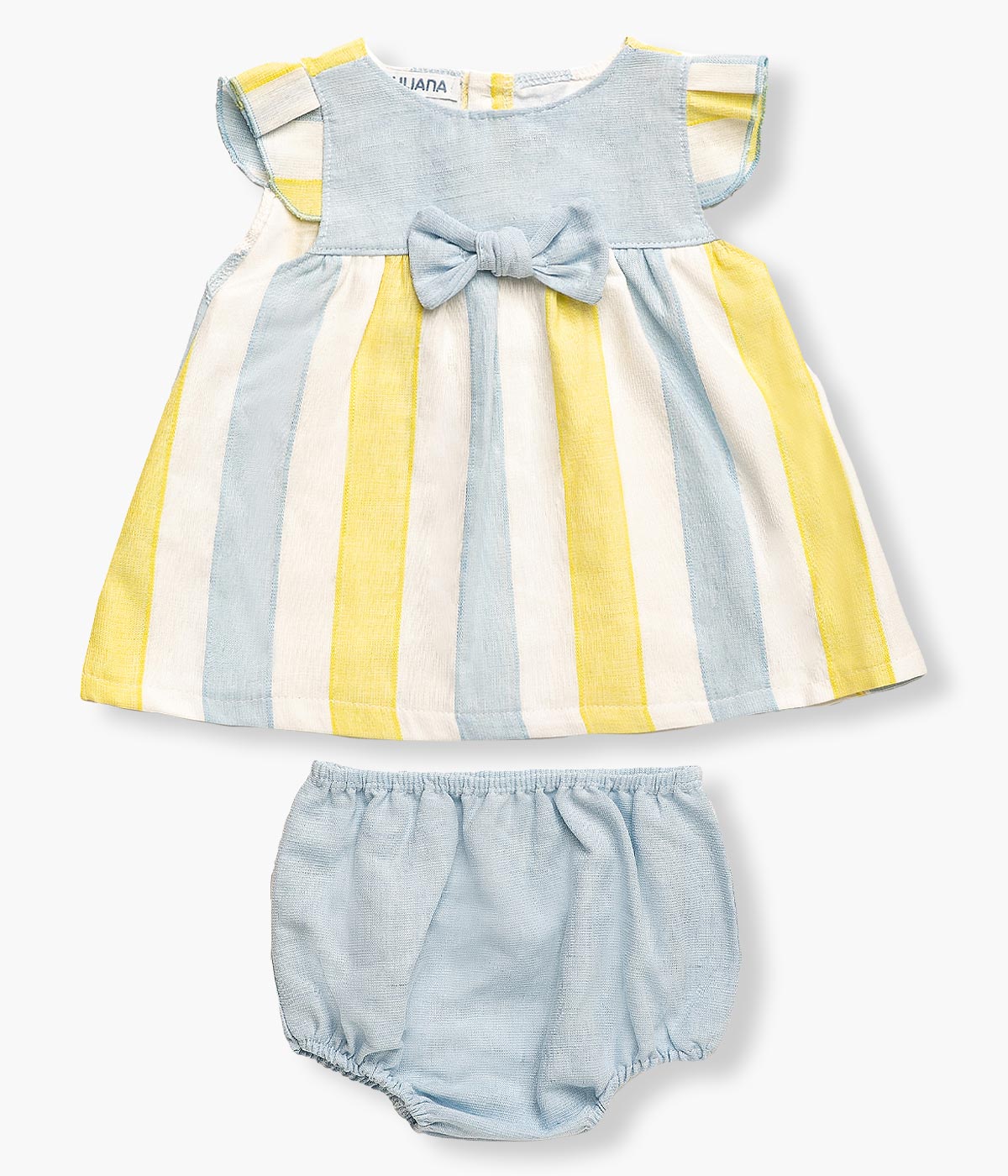 Conjunto em Algodão e Linho para Bebé Menina 2pc - Azul e Amarelo