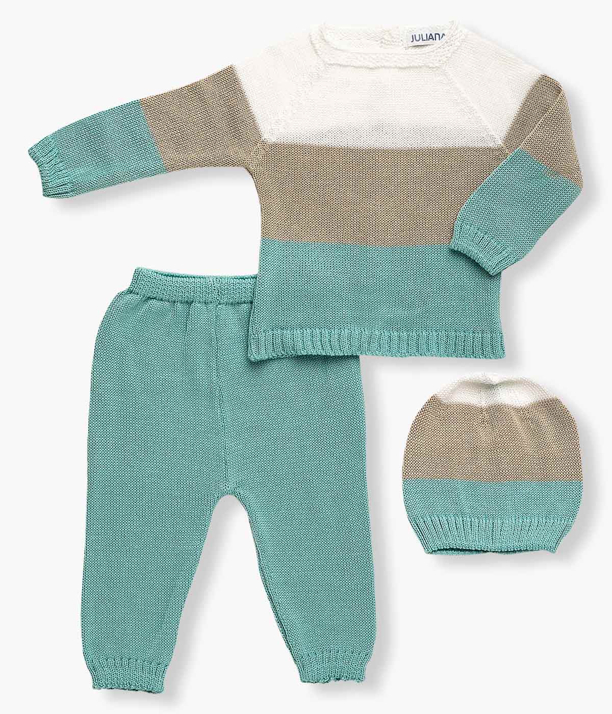 Conjunto em Malha para Bebé Tricolor 3pc - Verde