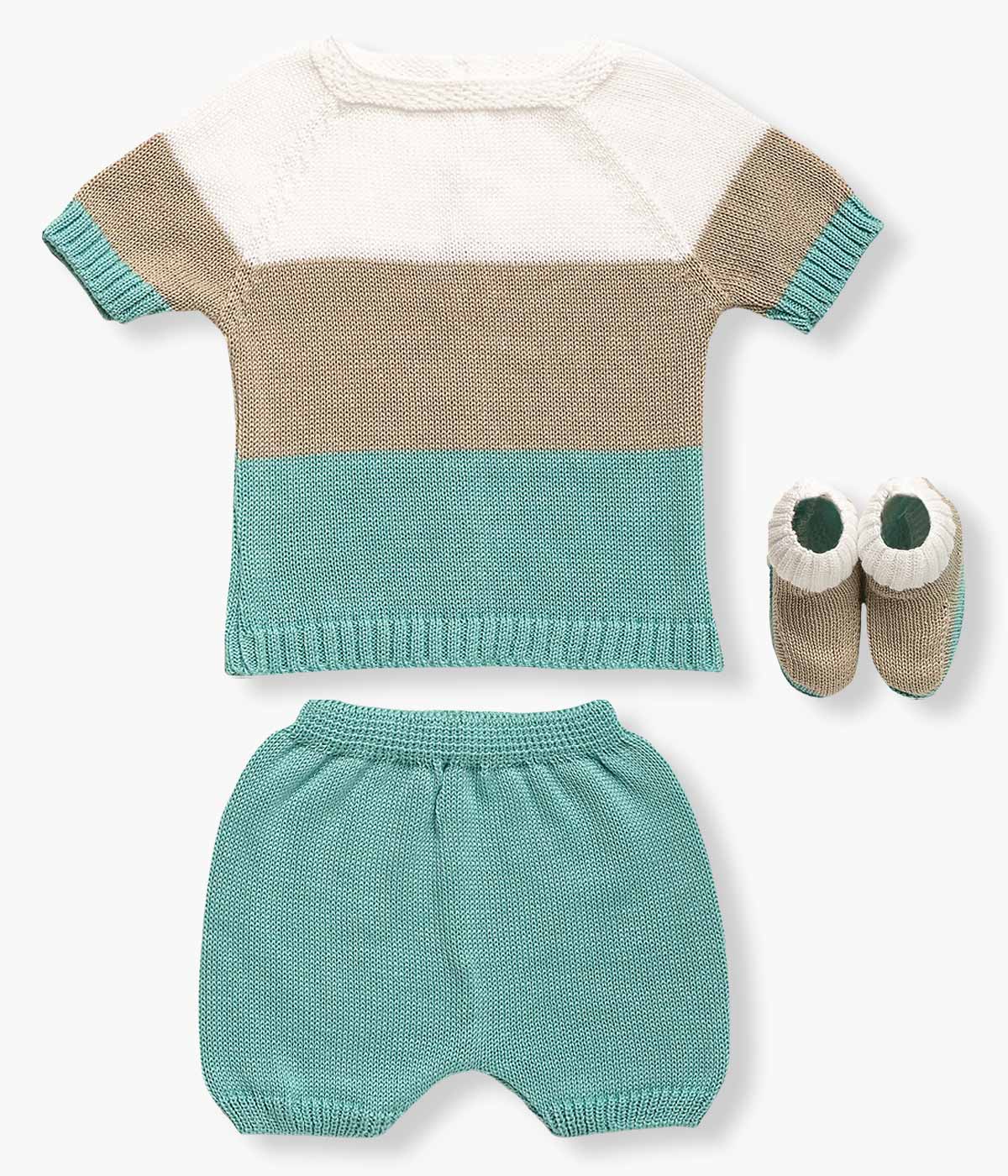 Conjunto em Malha para Bebé Tricolor 3pc - Verde