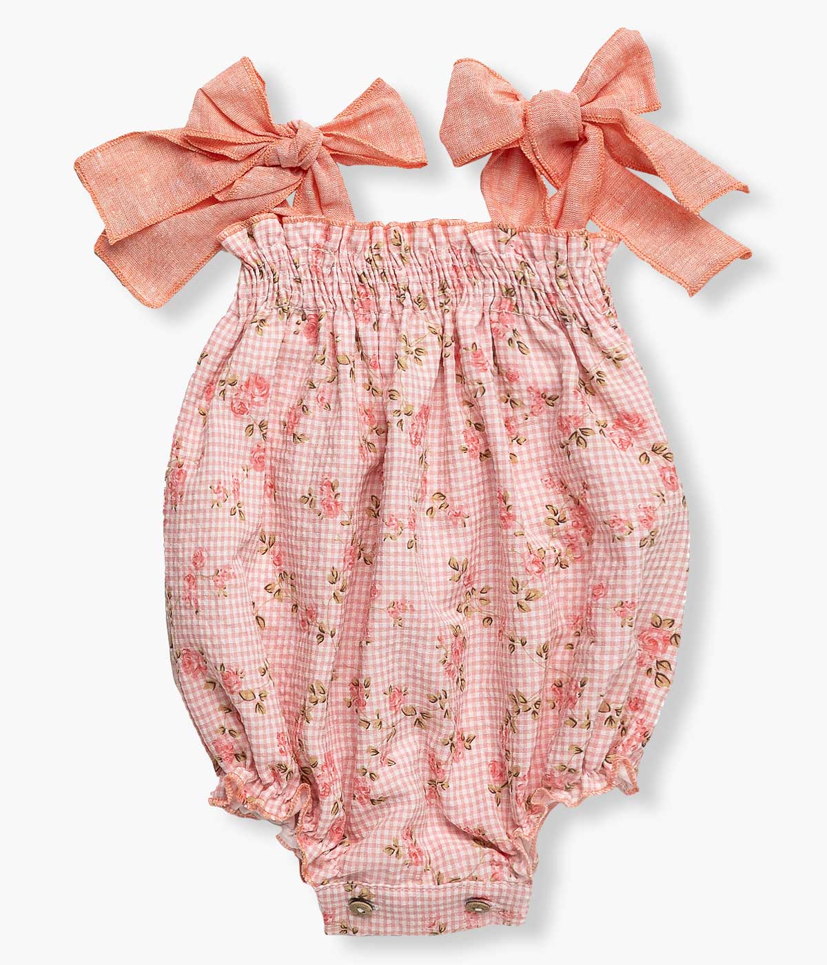 Fofo com Laços para Bebé Menina Vichy Floral - Salmão