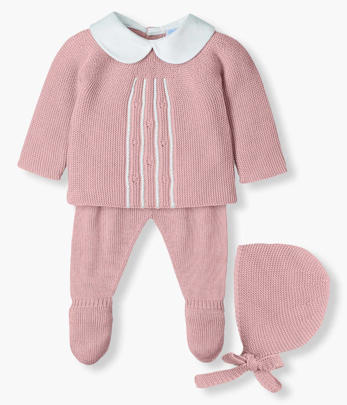 Conjunto de Malha com Gola para Bebé Menina 3pc - Rosa