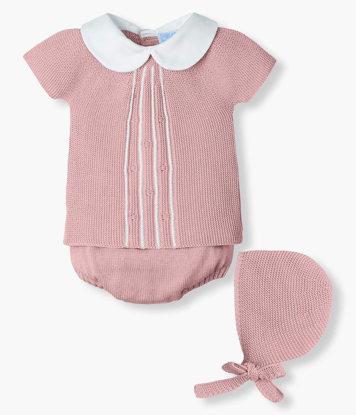 Conjunto de Malha com Gola Bebé Menina 3pc - Rosa