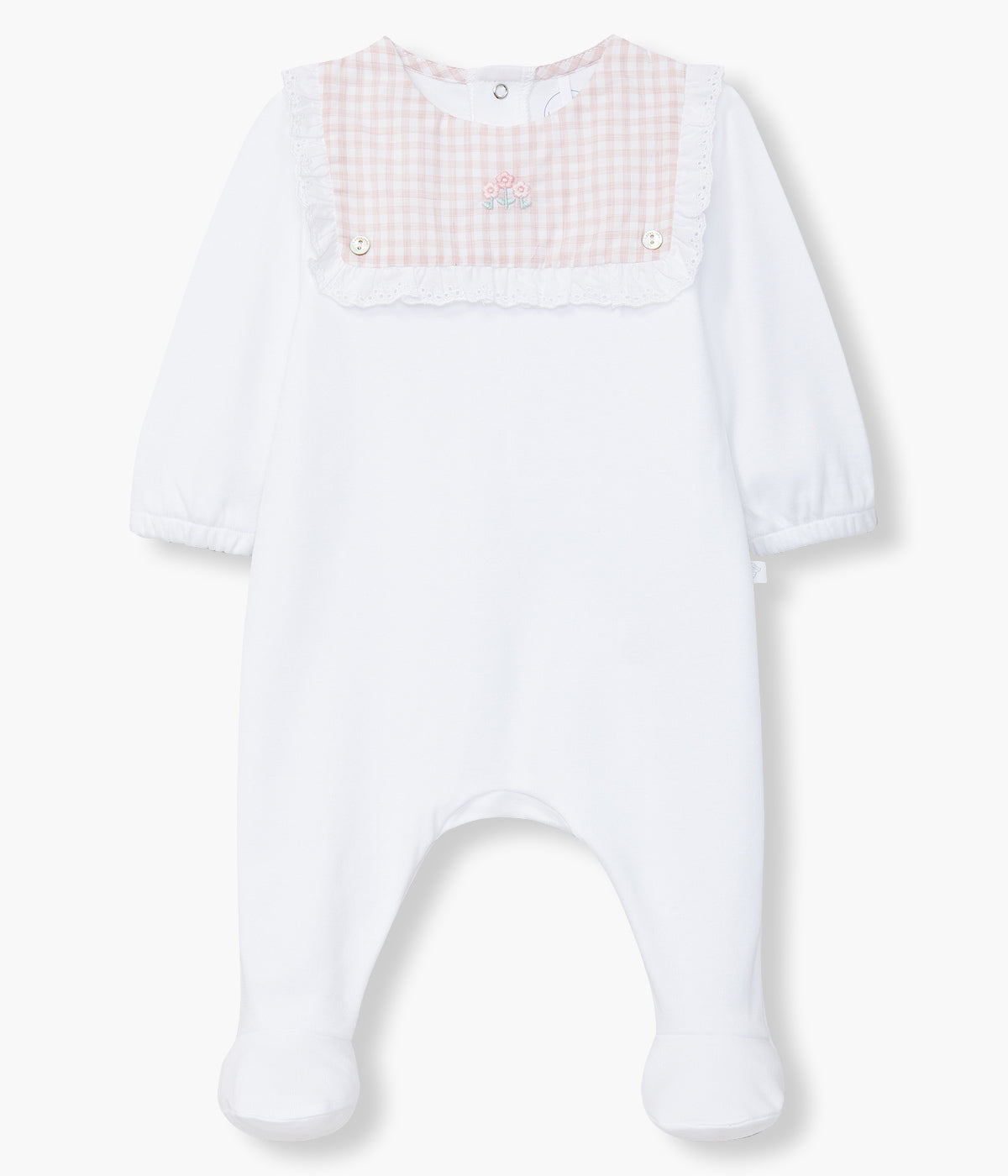 Babygrow em Algodão para Bebé Menina Vichy - Branco e Rosa