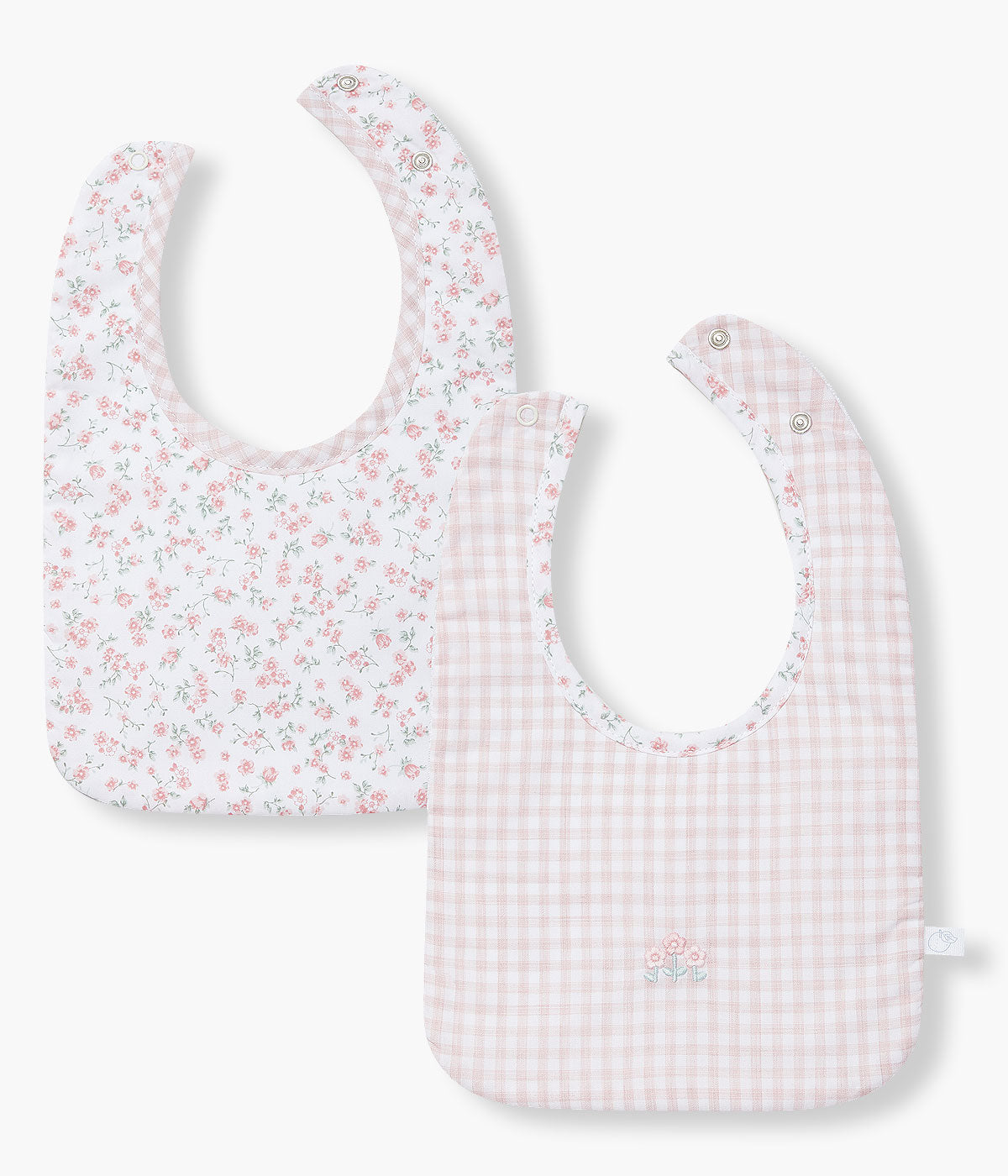 Pack 2 Babetes Impermeáveis em Algodão Vichy Floral - Rosa