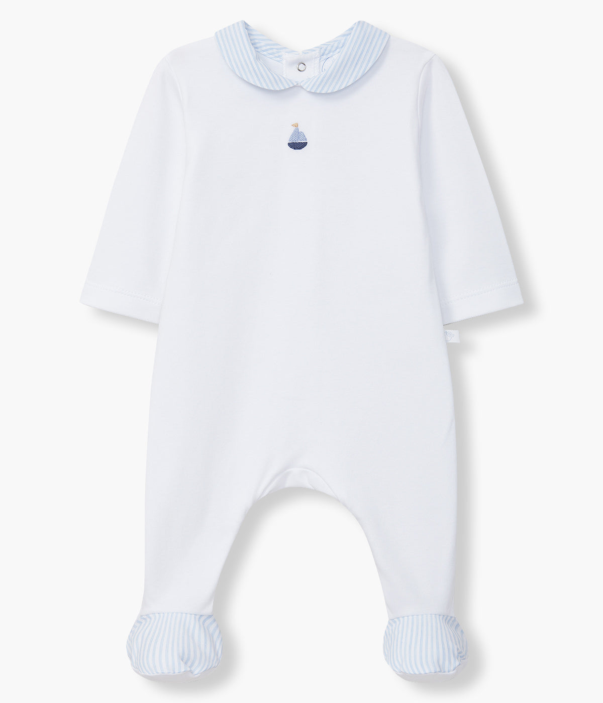 Babygrow em Algodão com Gola para Bebé - Branco e Azul