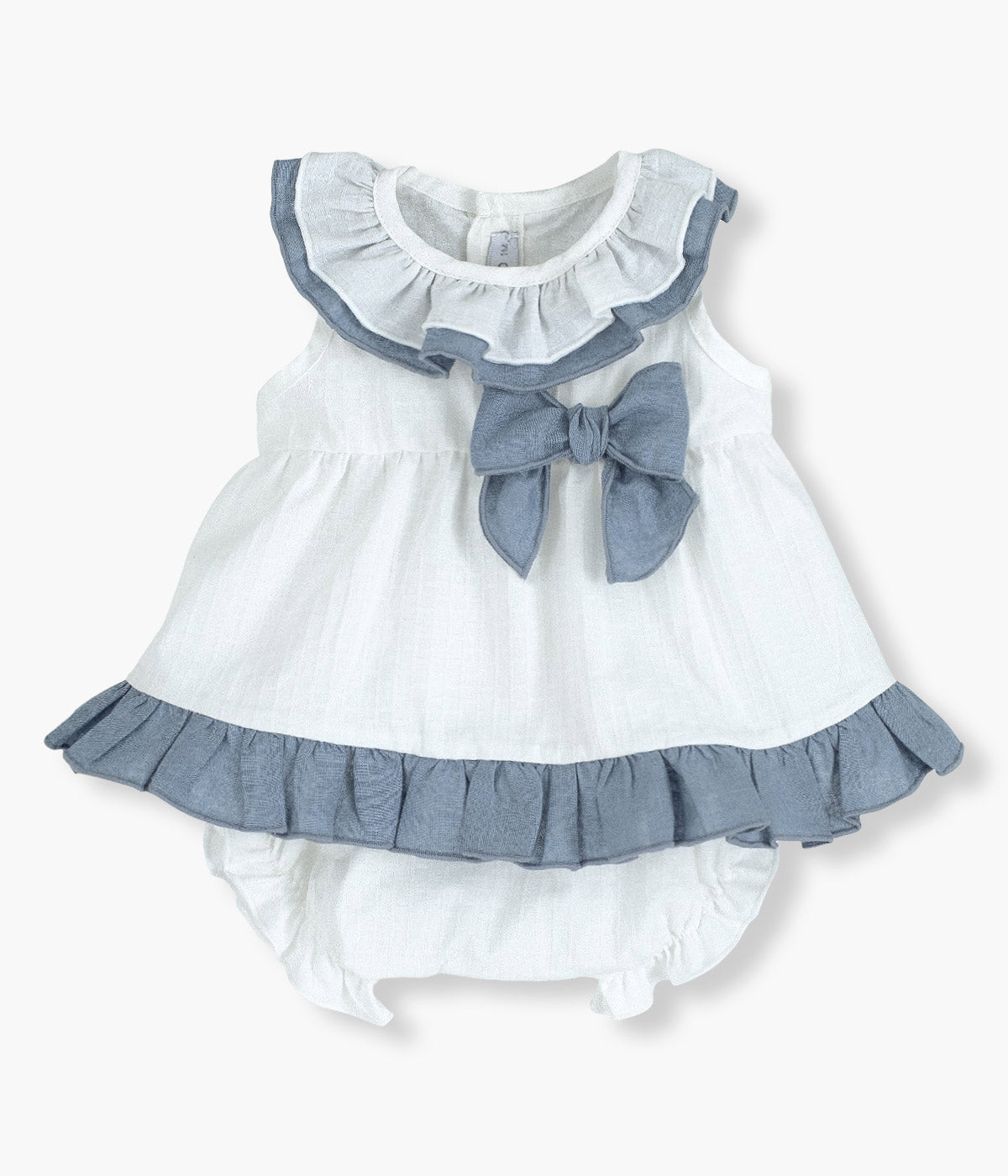 Vestido com Tapa Fraldas em Algodão para Bebé Menina - Azul