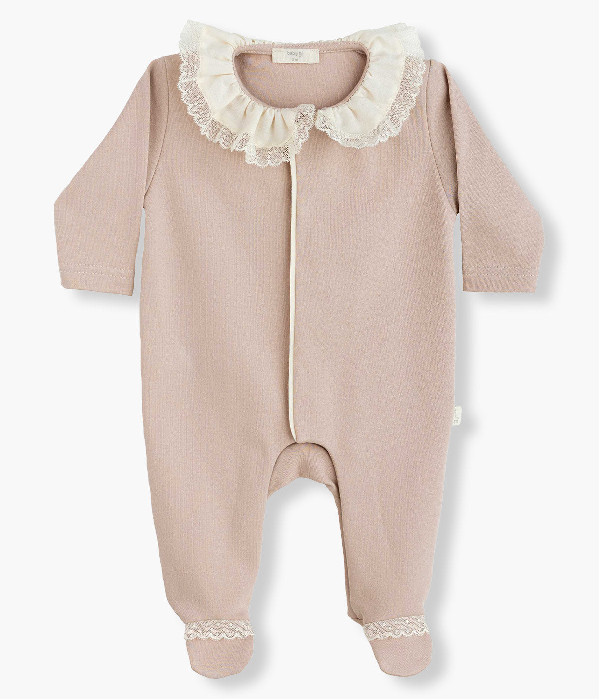 Babygrow Algodão Gola Folho Renda Bebé Menina  - Rosa Velho