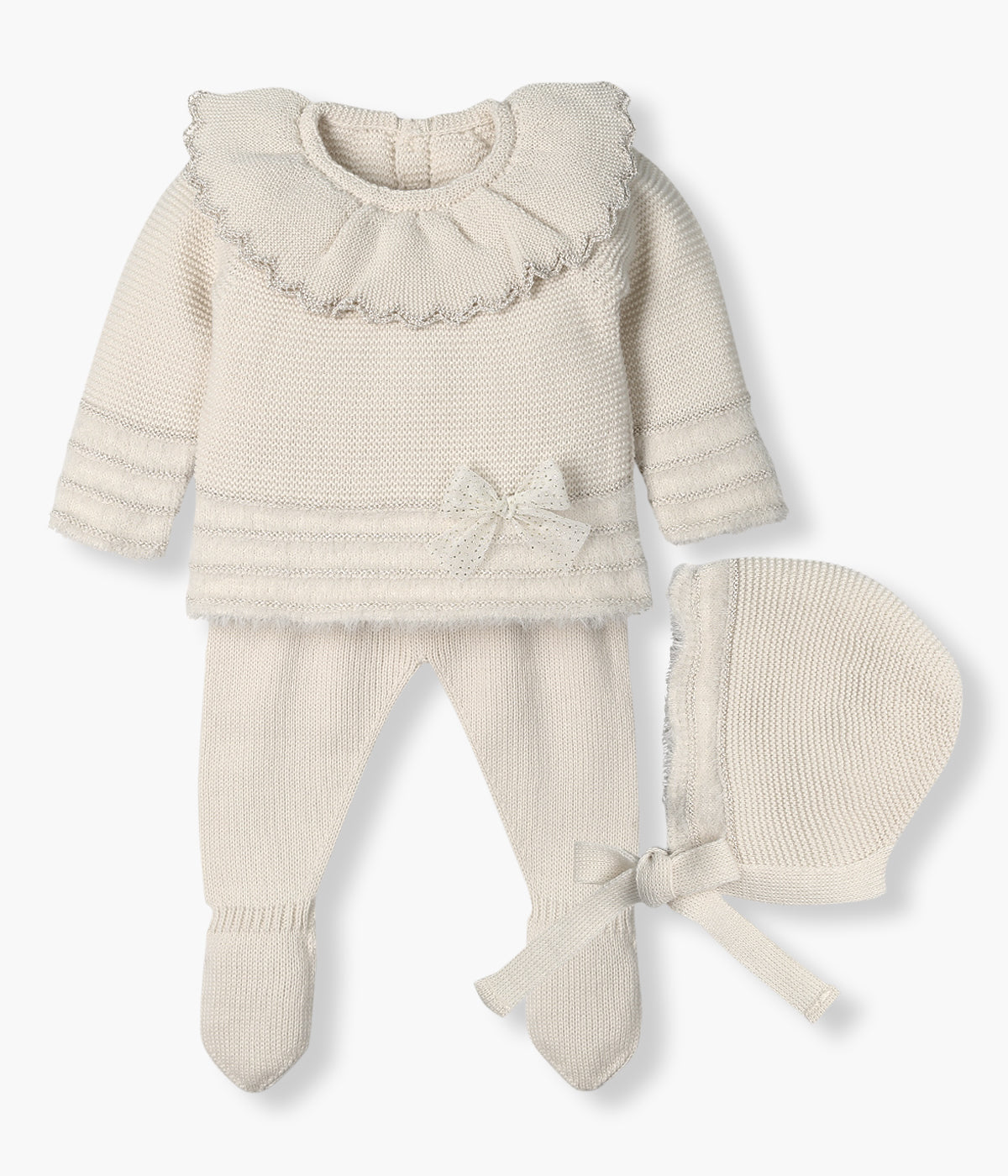 Conjunto de Malha com Gola Folho Bebé Menina 3pc - Pérola