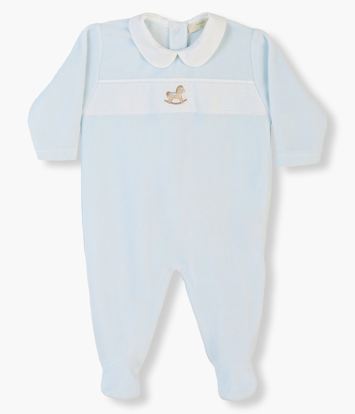 Babygrow em Veludo c/ Cavalo Madeira Bebé Menino - Azul
