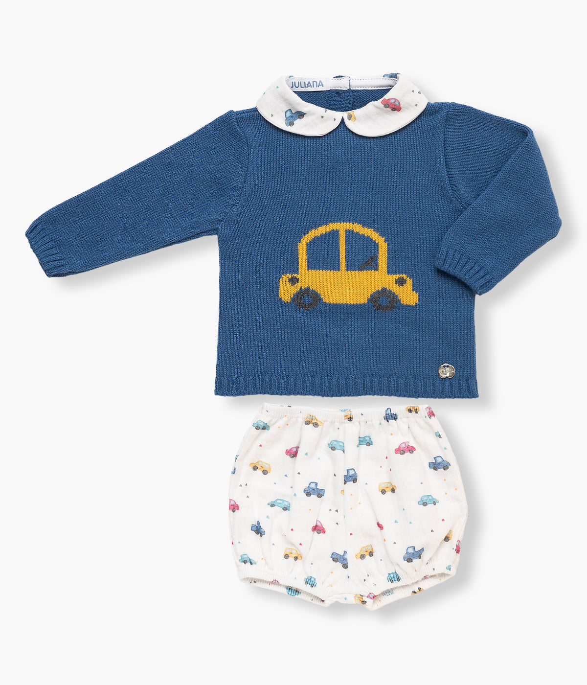 Conjunto Malha e Algodão Bebé Menino Carros - Azul e Branco