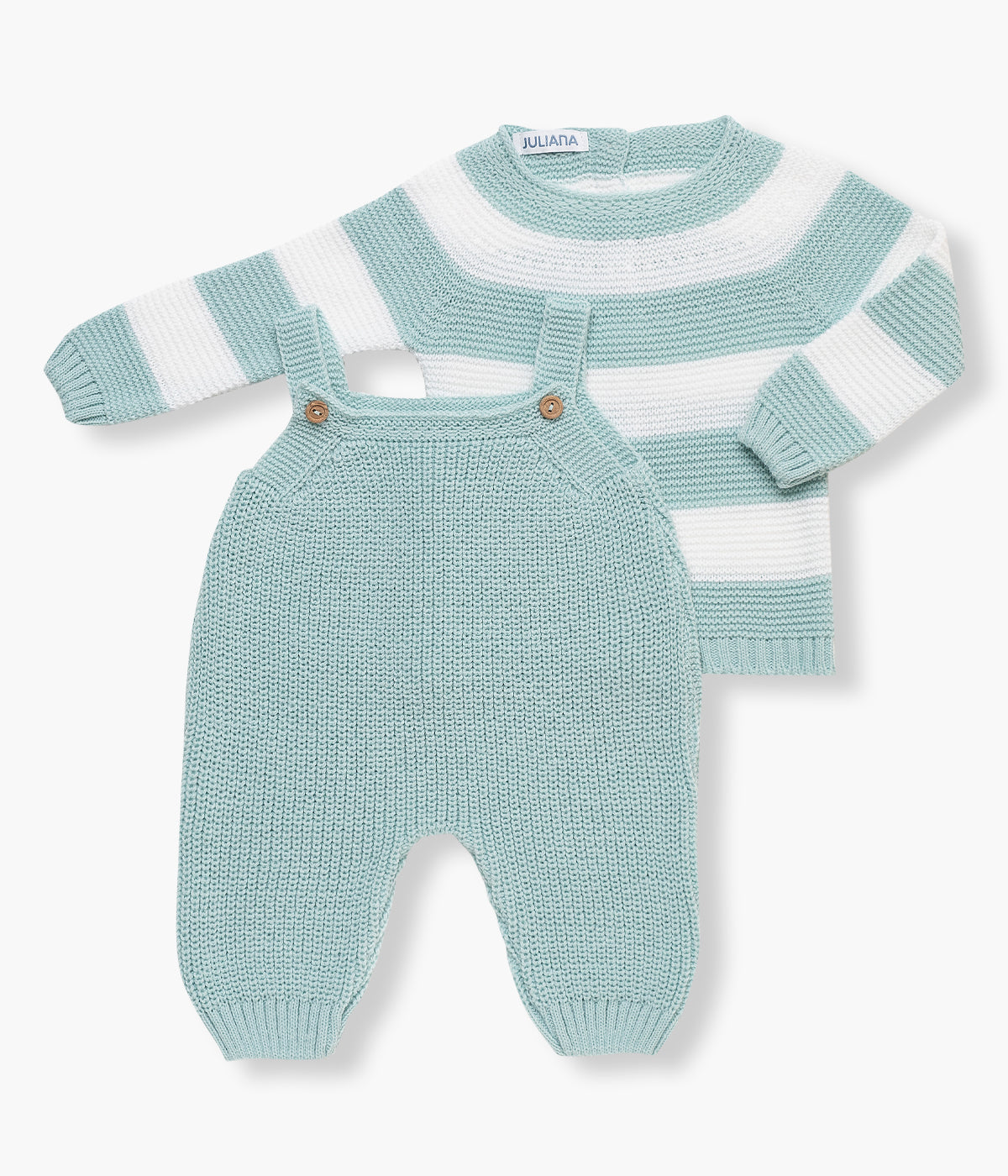 Macacão c/ Camisola em Malha Bebé Riscas 2pc - Verde Água