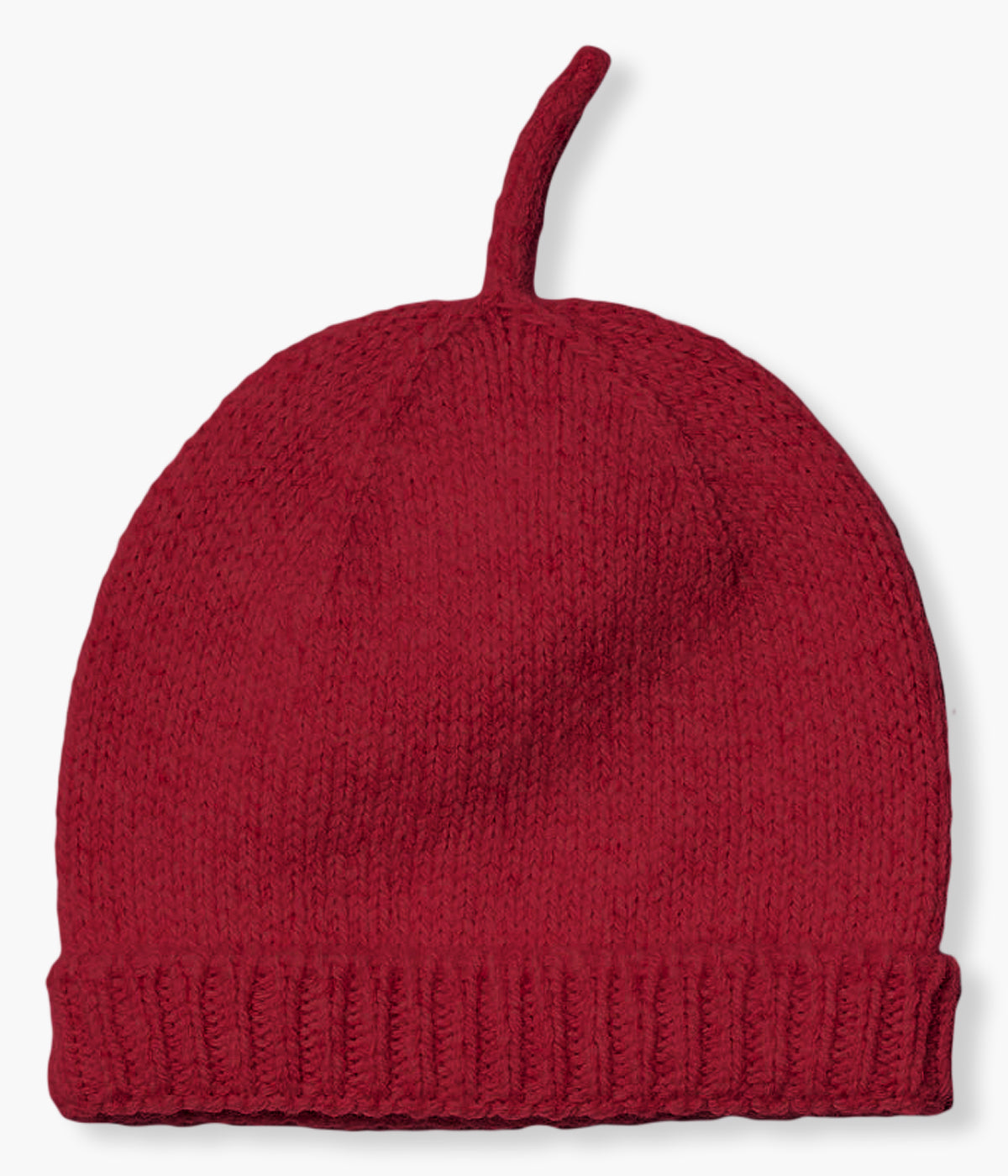 Gorro tricotado em lã merino vermelho da Wedoble para bebé e recém-nascido(a). Delicado gorro sem costuras no interior e com pequeno detalhe na parte superior.