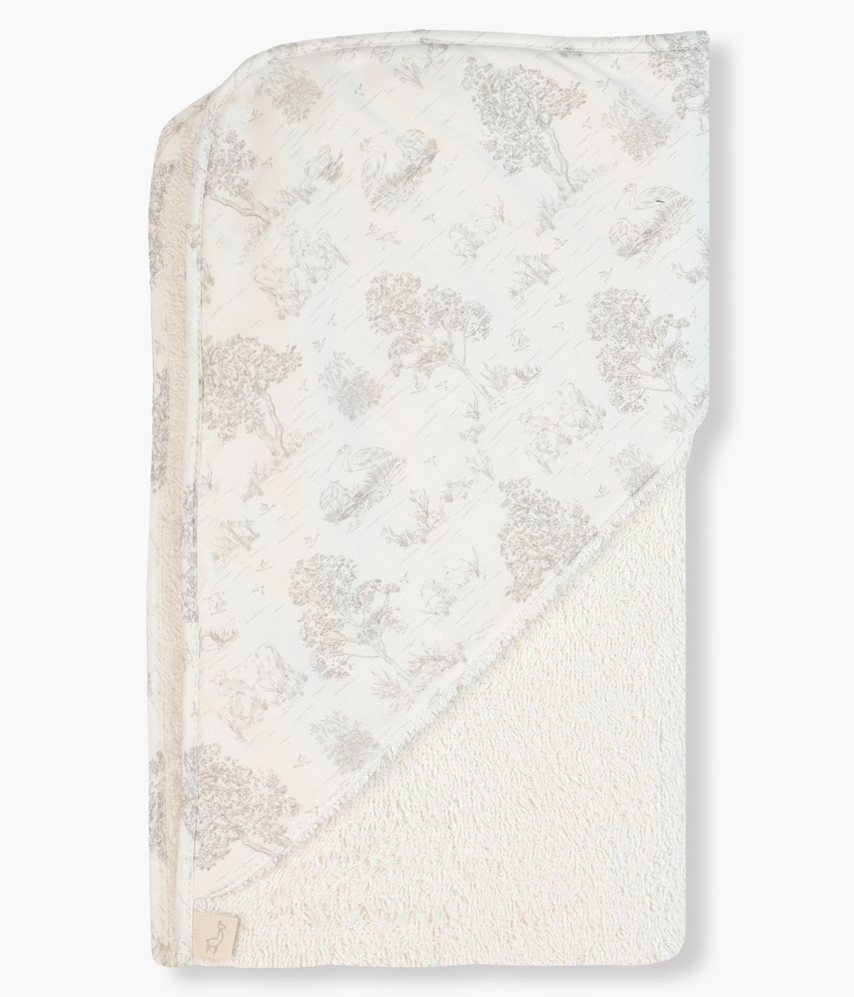 Toalha de banho da Baby Gi para bebé e recém-nascido(a), 100% algodão. Carapuço no canto com padrão Toile de Jouy.