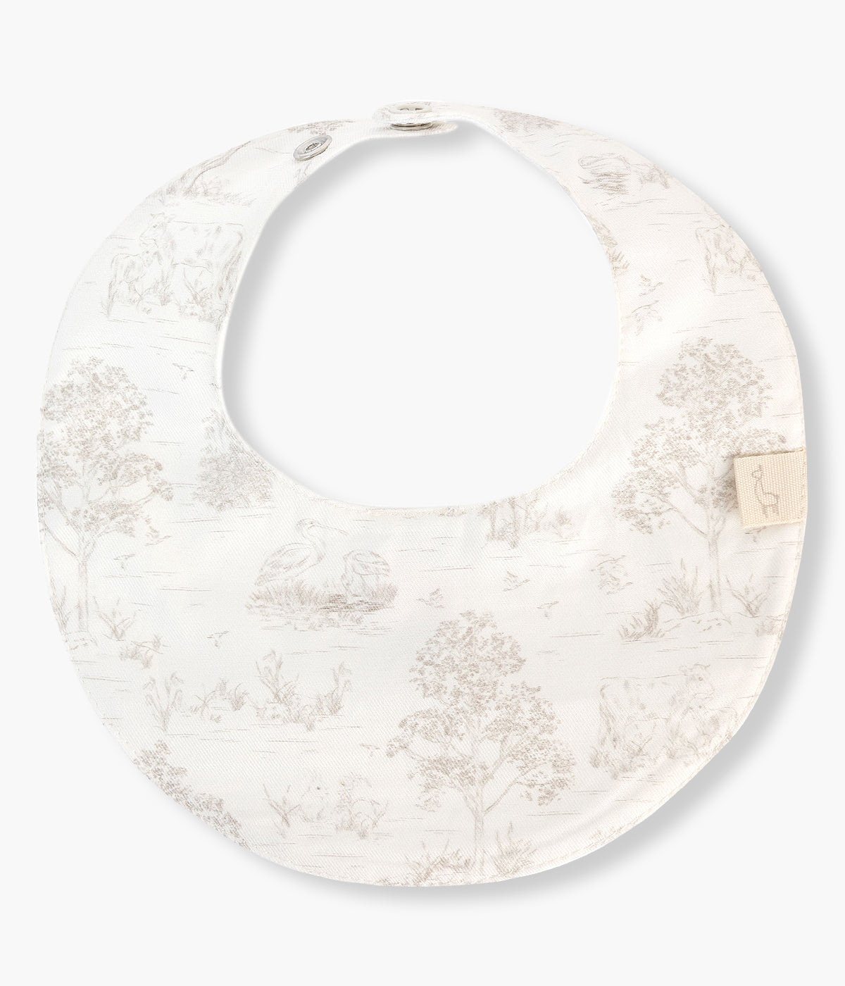 Babete impermeável pérola redonda com padrão toile de jouy da Baby Gi para bebé e recém-nascido(a), 100% algodão.