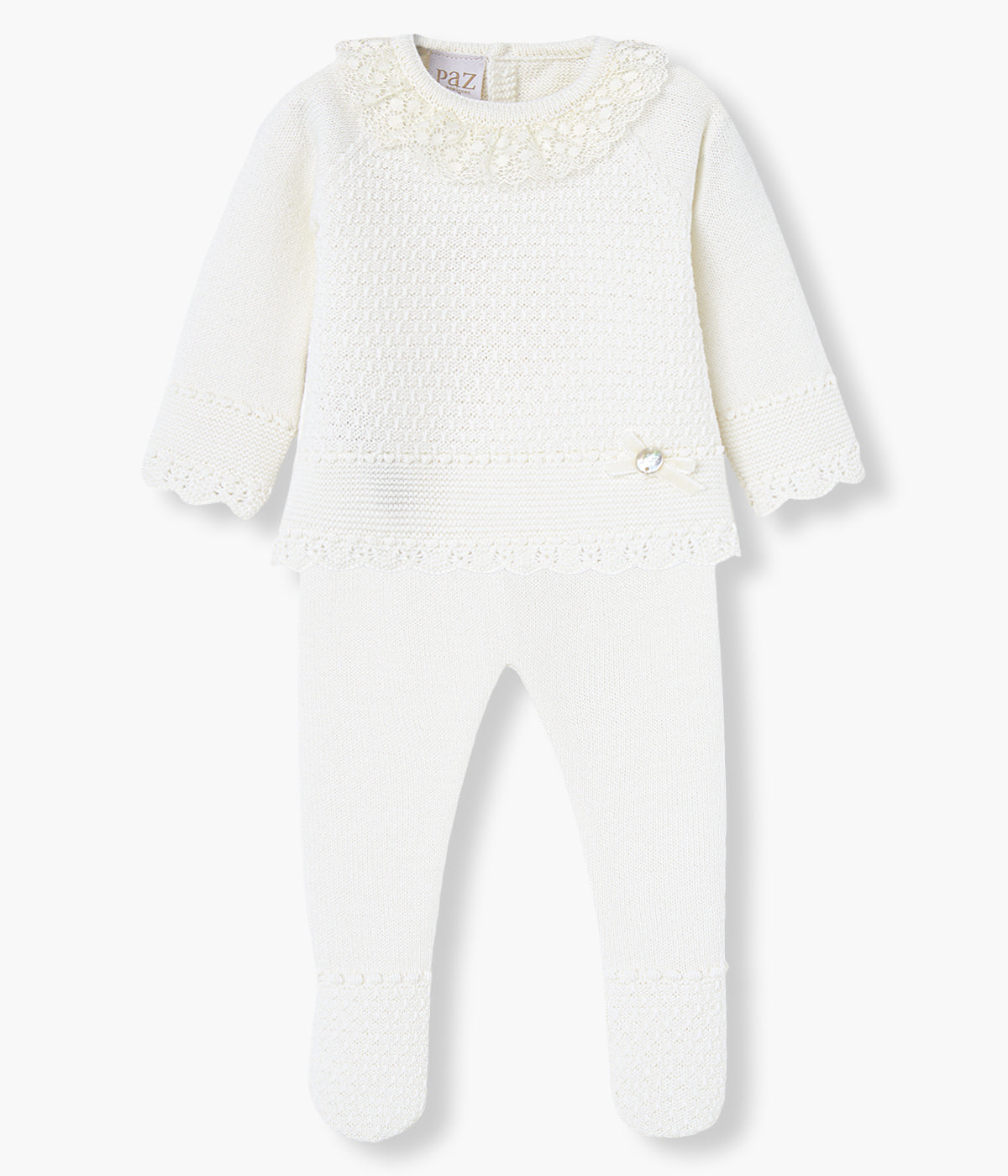 Conjunto de Malha com Gola Folho para Bebé 2pc - Pérola