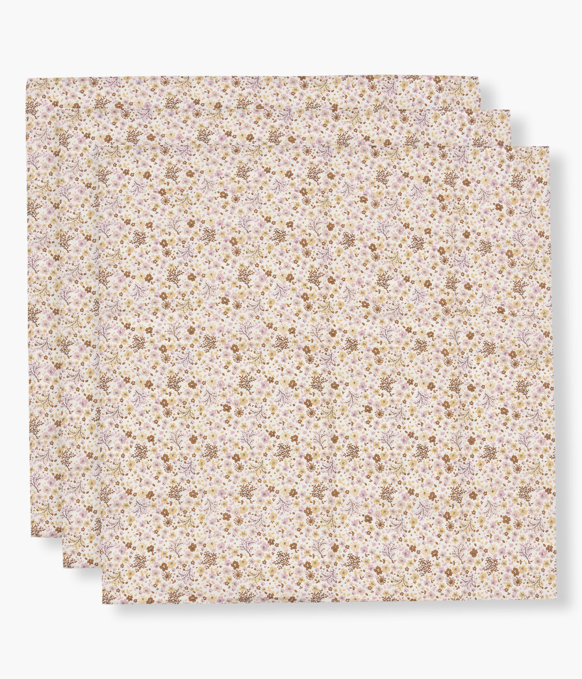 Pack de 3 fraldas musselina em algodão pérola da Jollein com padrão floral em tons de bege e rosa para bebé menina. Suaves e respiráveis fraldas, perfeitas para vários momentos tais como alimentação ou apoio na muda da fralda.