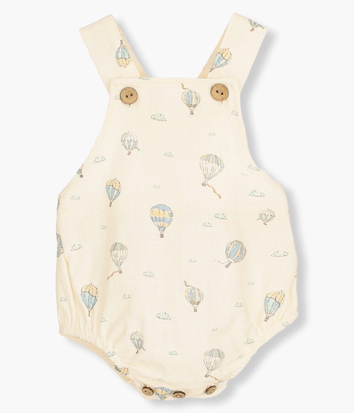 Fofo da Calamaro Baby para bebé e recém-nascido(a). Elegante fofo pérola com padrão balões de ar quente em tons de azul. Abertura nas alças e entrepernas com botões para vestir facilmente.