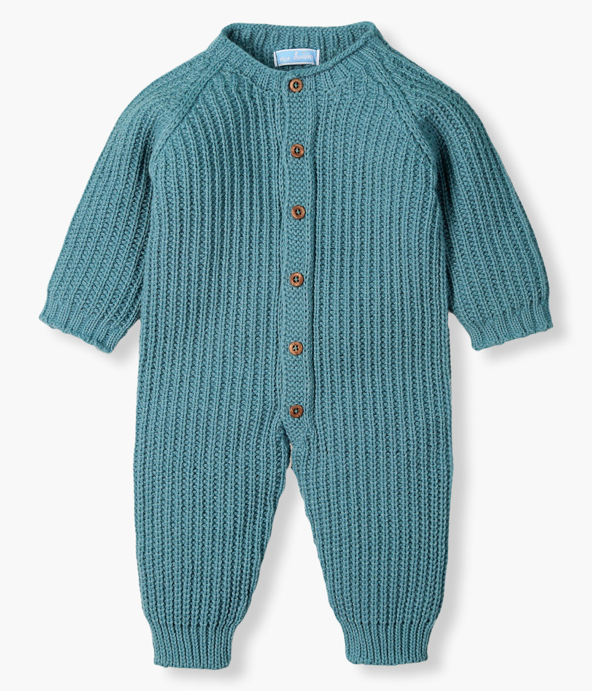 Babygrow em malha com lã verde-azulado da Mac Ilusión para bebé e recém-nascido(a). Quentinho babygrow sem pés de abertura na frente.