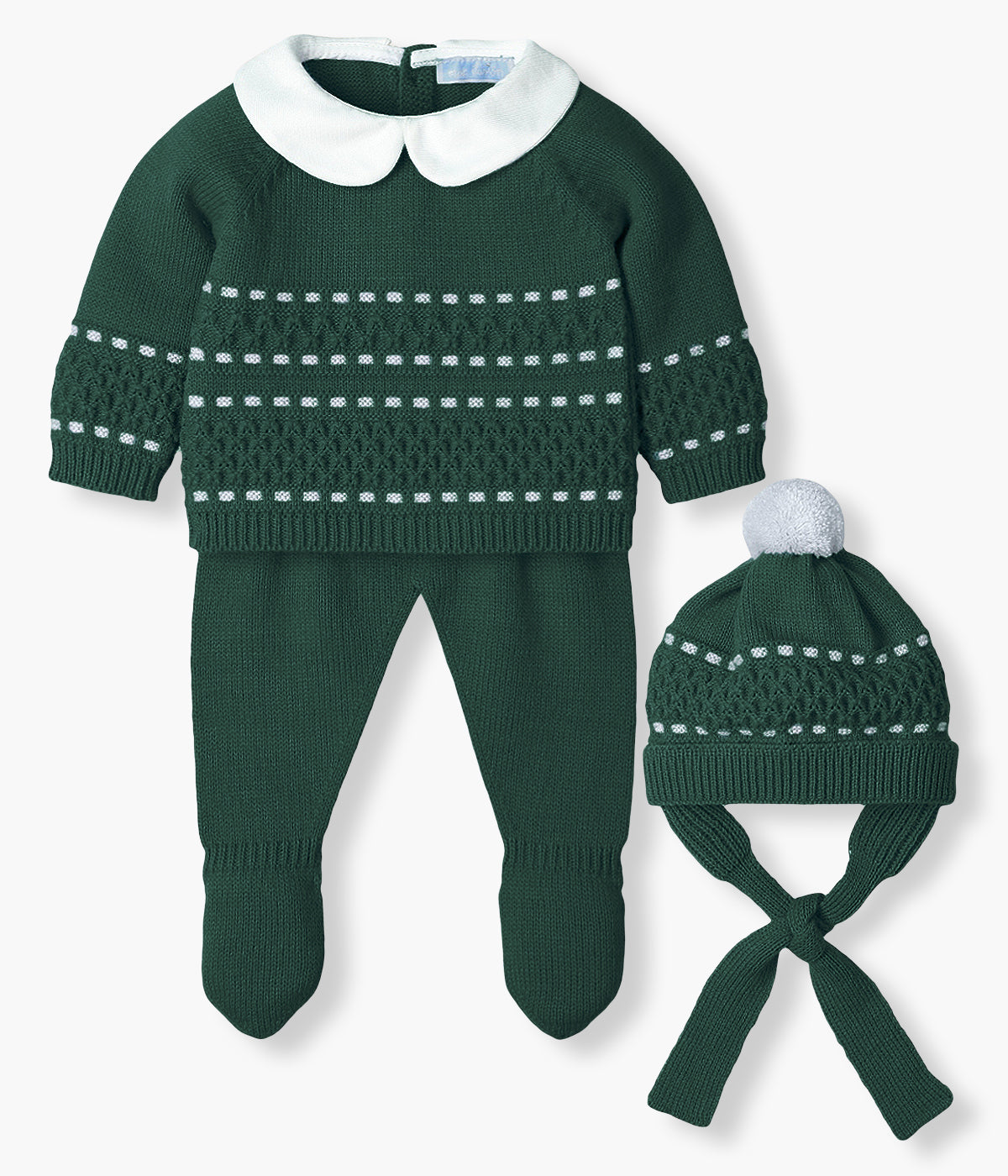 Conjunto de Malha Pompom para Bebé 3pc - Verde Escuro