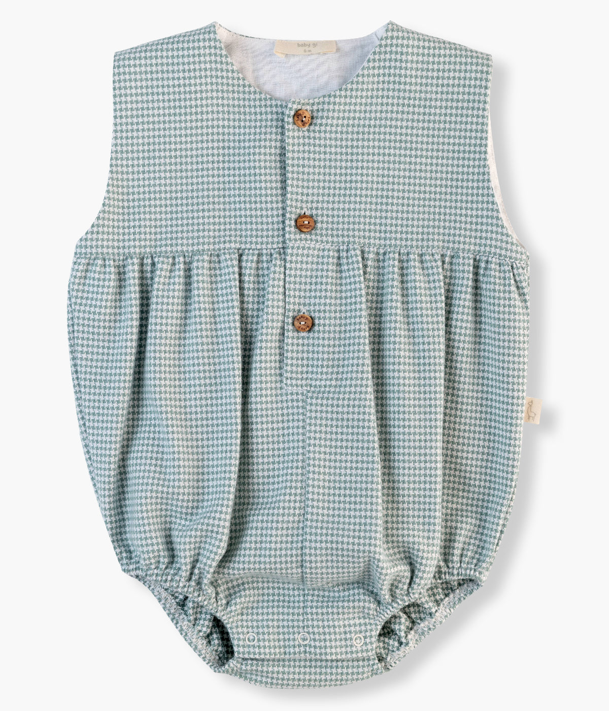 Fofo em algodão verde-menta da Baby Gi para bebé e recém-nascido(a). Elegante fofo sem mangas com efeito balão na parte inferior. Abertura no peito e entrepernas.