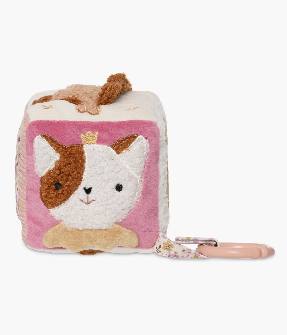 Cubo de Atividades Flower Fairies da Jollein para bebé menina e recém-nascida. Adorável cubo criado para acompanhar a bebé nos seus primeiros momentos de descoberta, combinando suavidade, elementos interativos e os encantadores motivos florais da coleção.