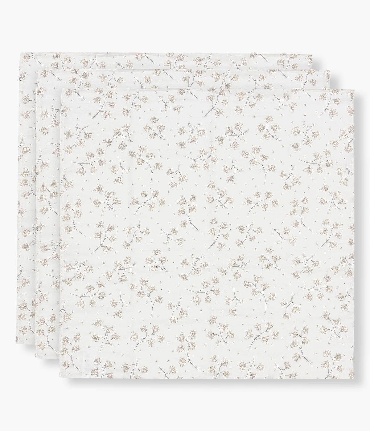 Pack de 3 fraldas musselina em algodão pérola da Jollein com padrão dentes-de-leão em tons de bege. Suaves e respiráveis fraldas, perfeitas para vários momentos tais como alimentação ou apoio na muda da fralda.