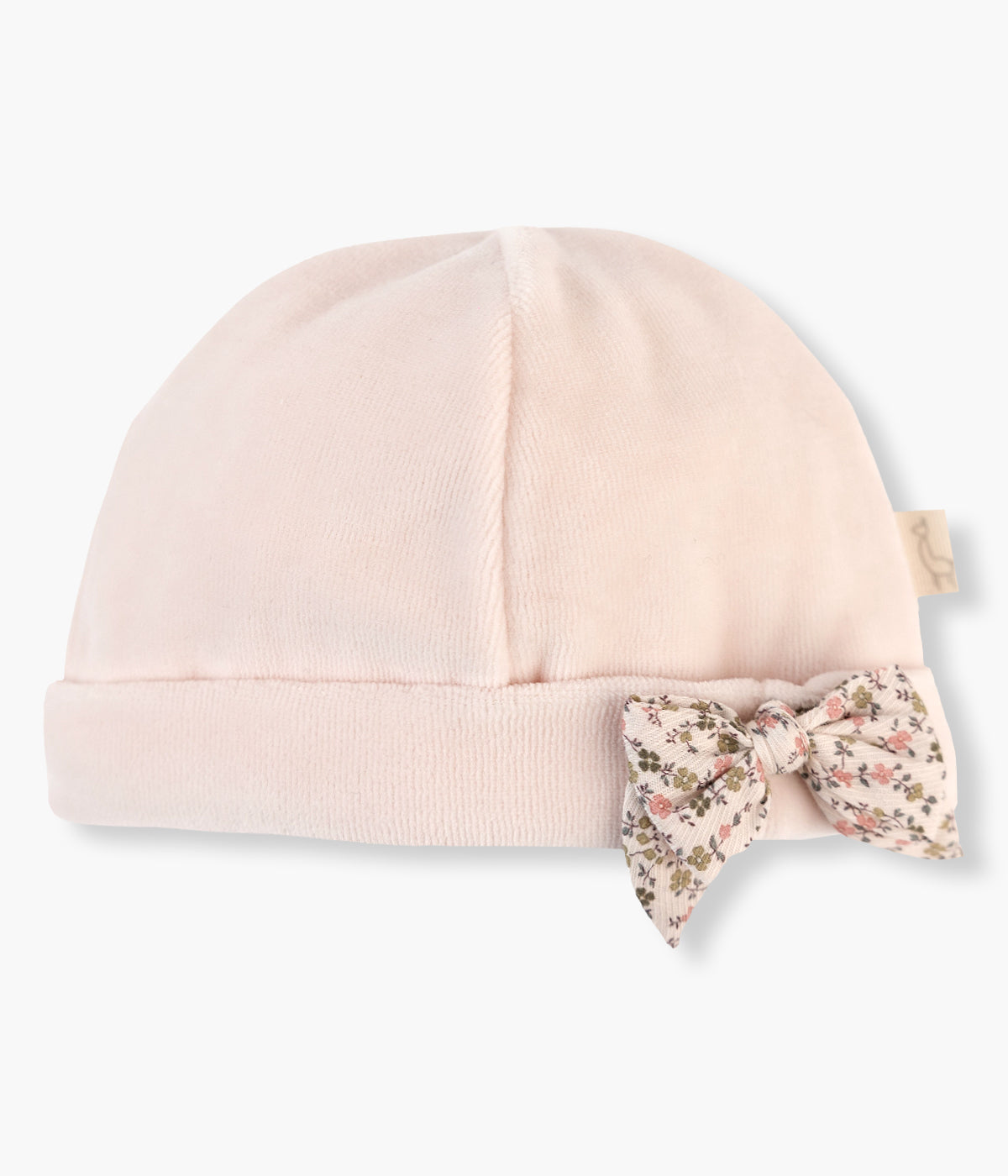 Gorro Duplo em Veludo c/ Laço Floral Bebé Menina - Rosa