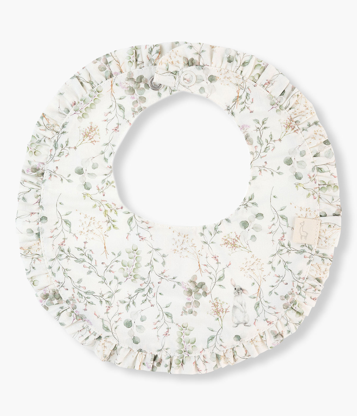Babete impermeável redonda pérola com folho a toda a volta de padrão floral da Baby Gi para bebé menina e recém-nascida, 100% algodão.