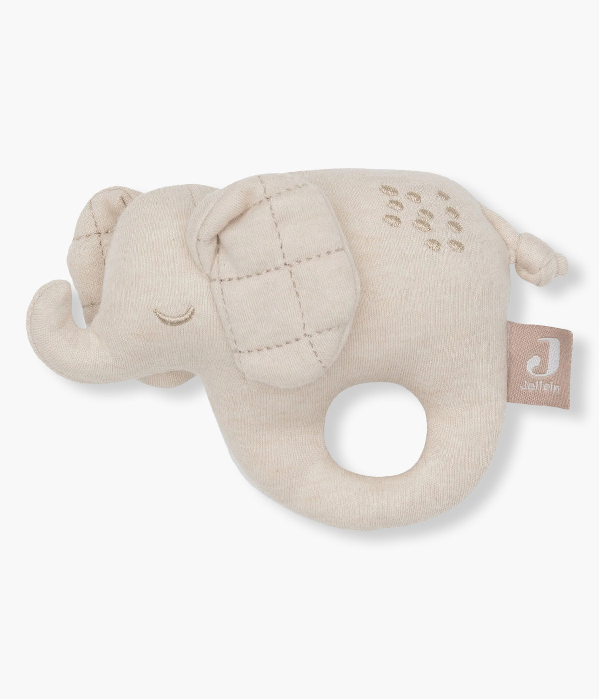 Chocalho com Argola Elephant Tales da Jollein. Fácil de agarrar pelas mãos pequeninas do(a) bebé, emite um alegre som ao ser agitado que estimula os sentidos. Com detalhes bordados, orelhas em padrão gingham e rabinho com nó, é um acessório essencial para os primeiros meses.