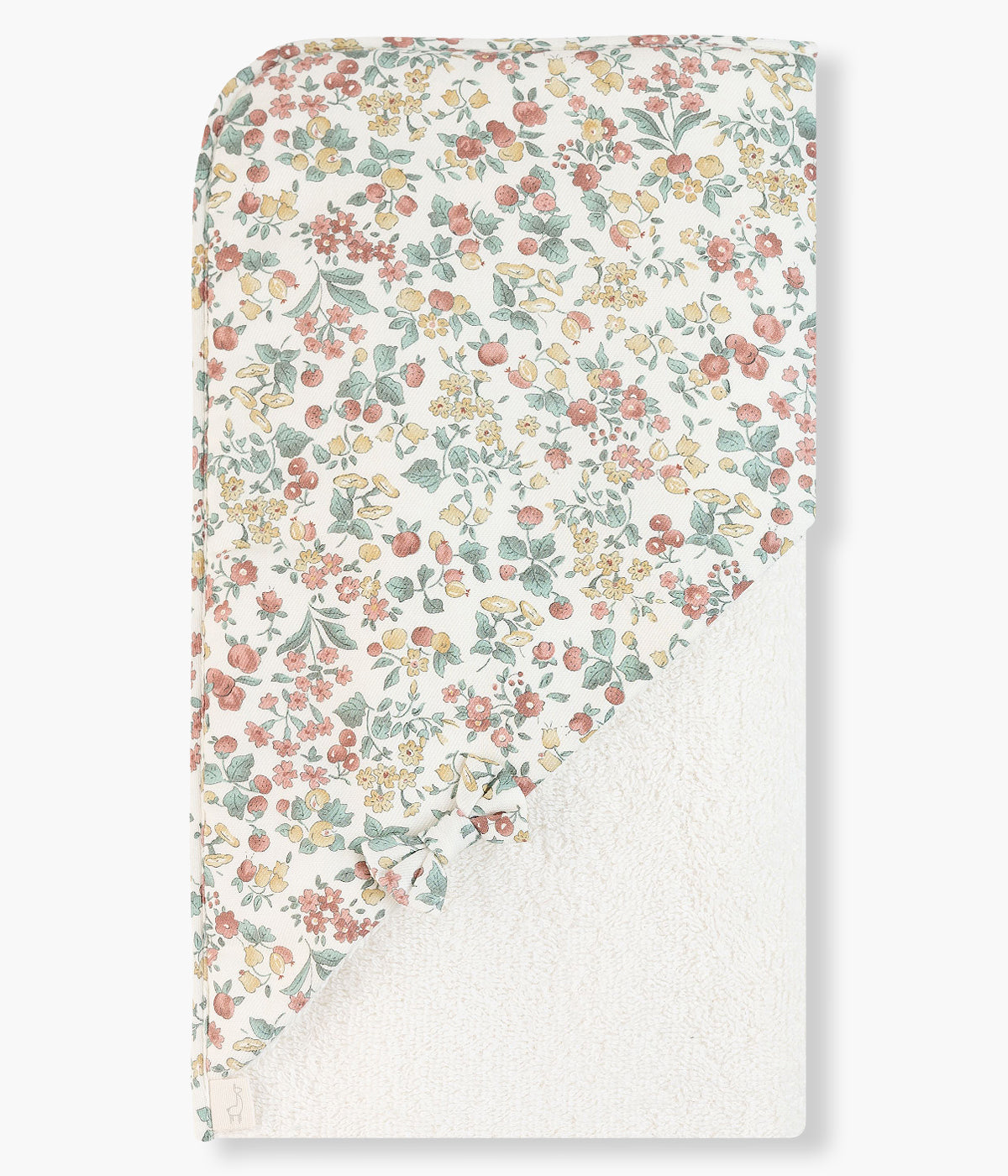Toalha de banho da Baby Gi para bebé menina e recém-nascida, 100% algodão. Suave e absorvente toalha em turco pérola com carapuço no canto, rebordo e pequeno laço com aplicação em tecido padrão floral.